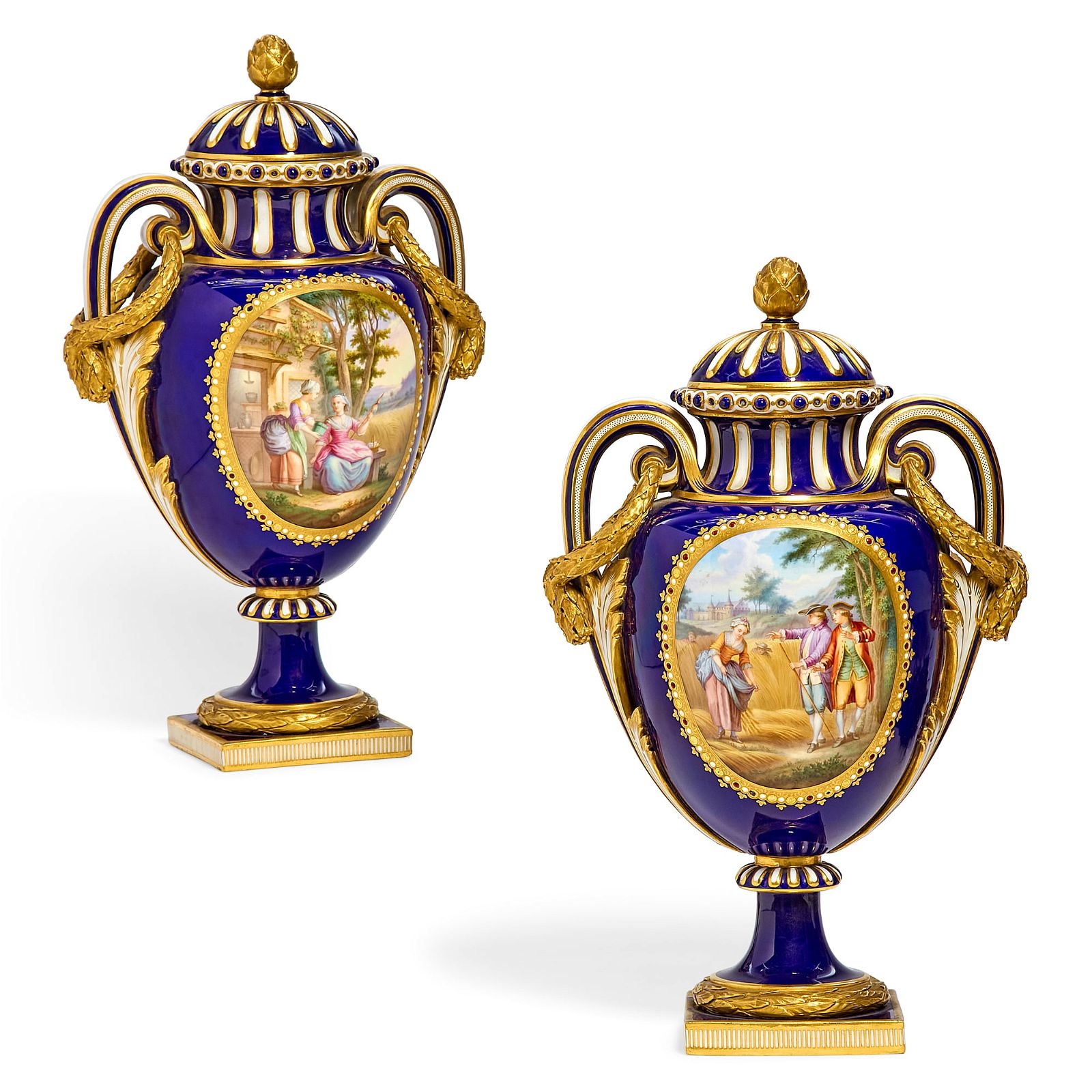 A PAIR OF MINTON PORCELAIN JEWELED