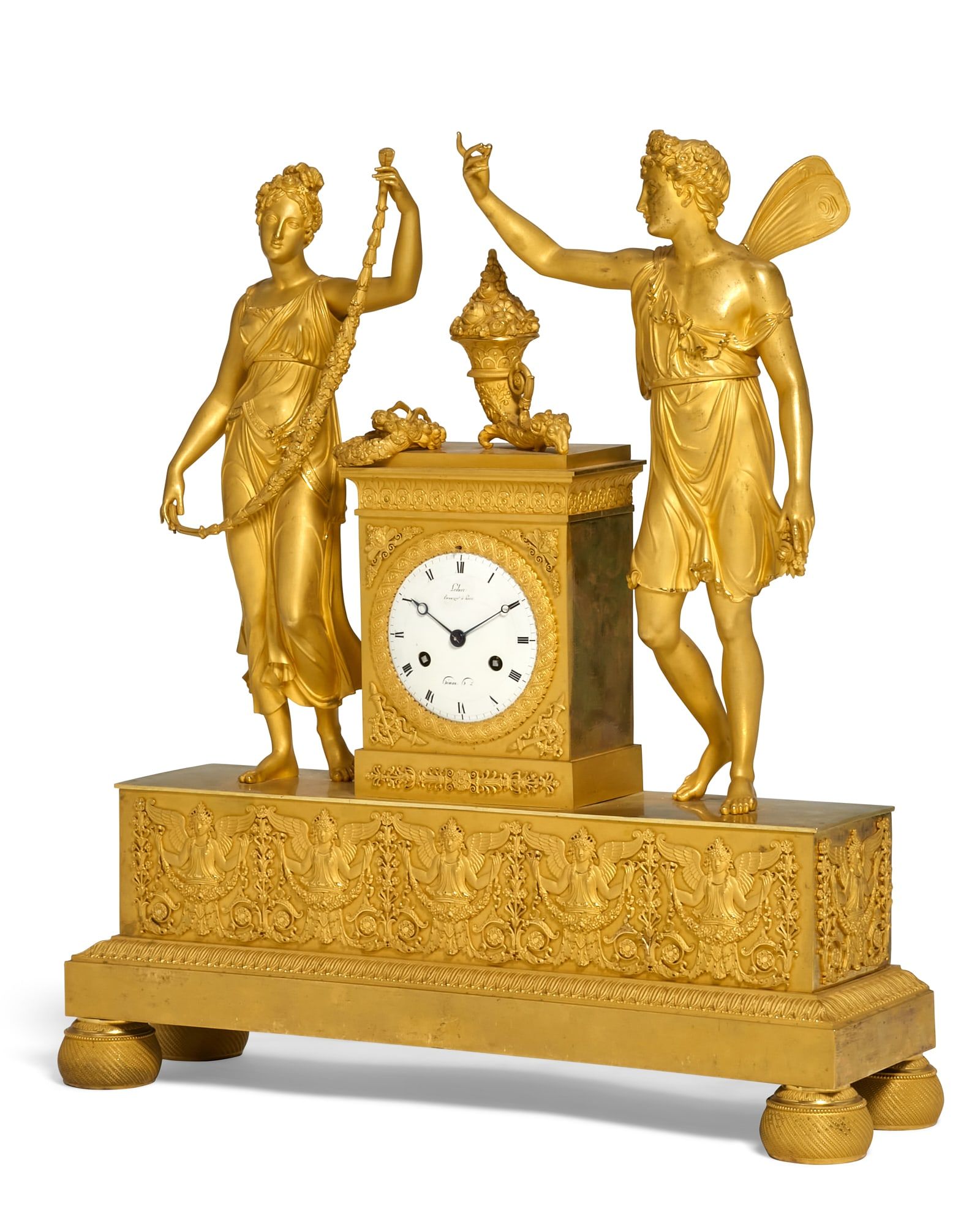 AN EMPIRE GILT BRONZE FIGURAL MANTEL