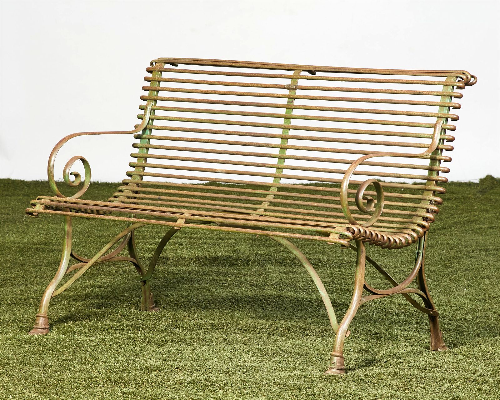 A FRENCH WROUGHT IRON BENCH, ARRASA