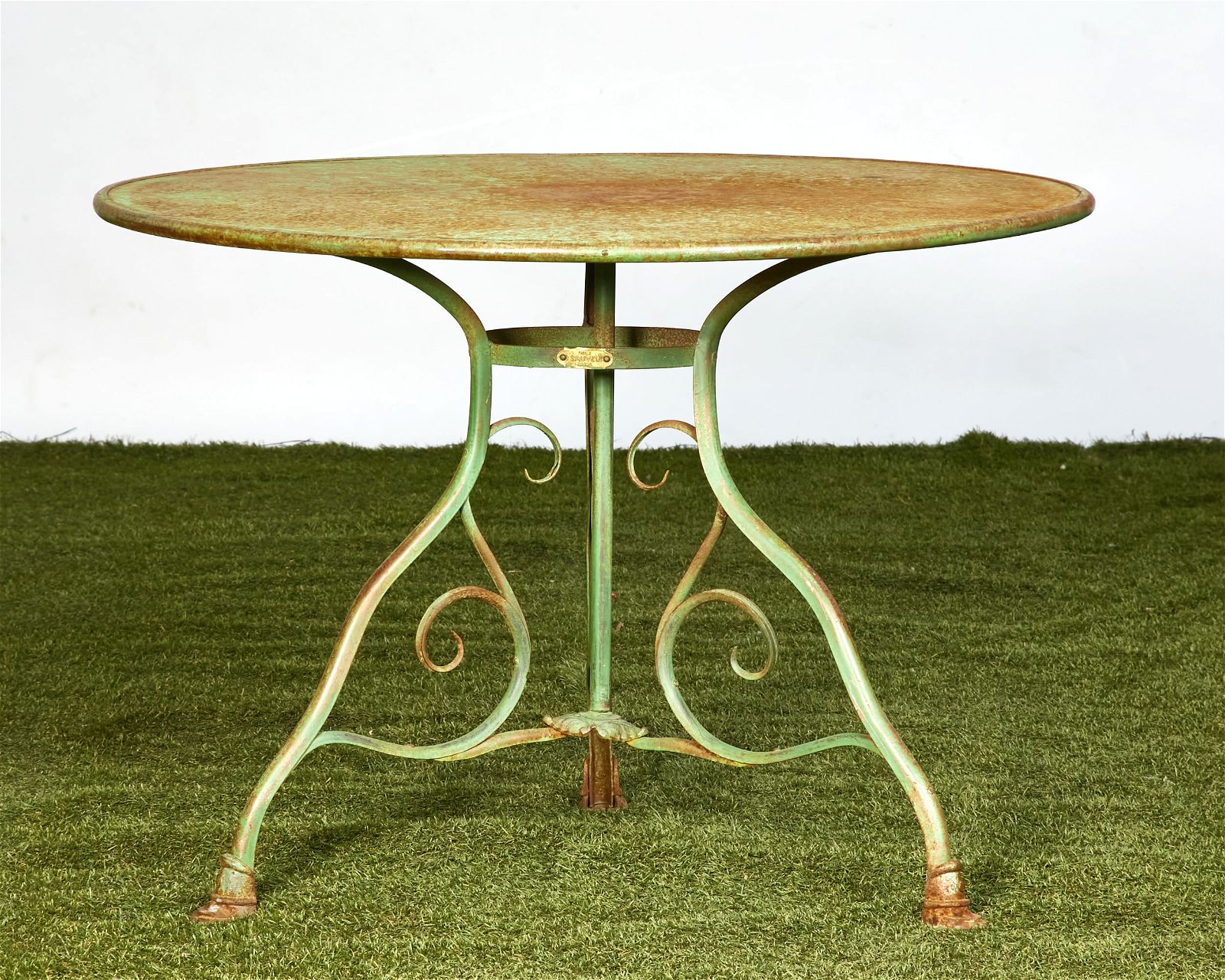 A FRENCH WROUGHT IRON DINING TABLE,