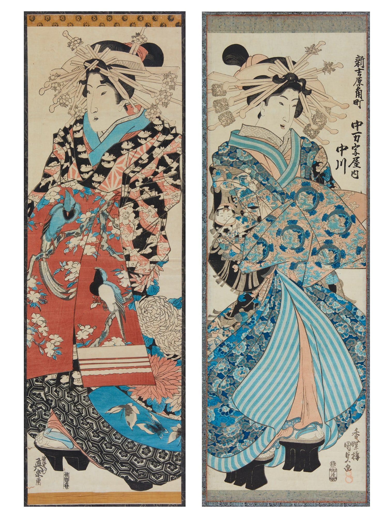TWO JAPANESE FRAMED WOODBLOCK PRINTSTwo