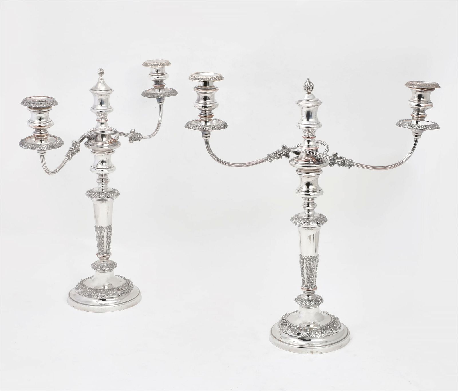 A PAIR OF ENGLISH SILVERPLATE CANDELABRAA