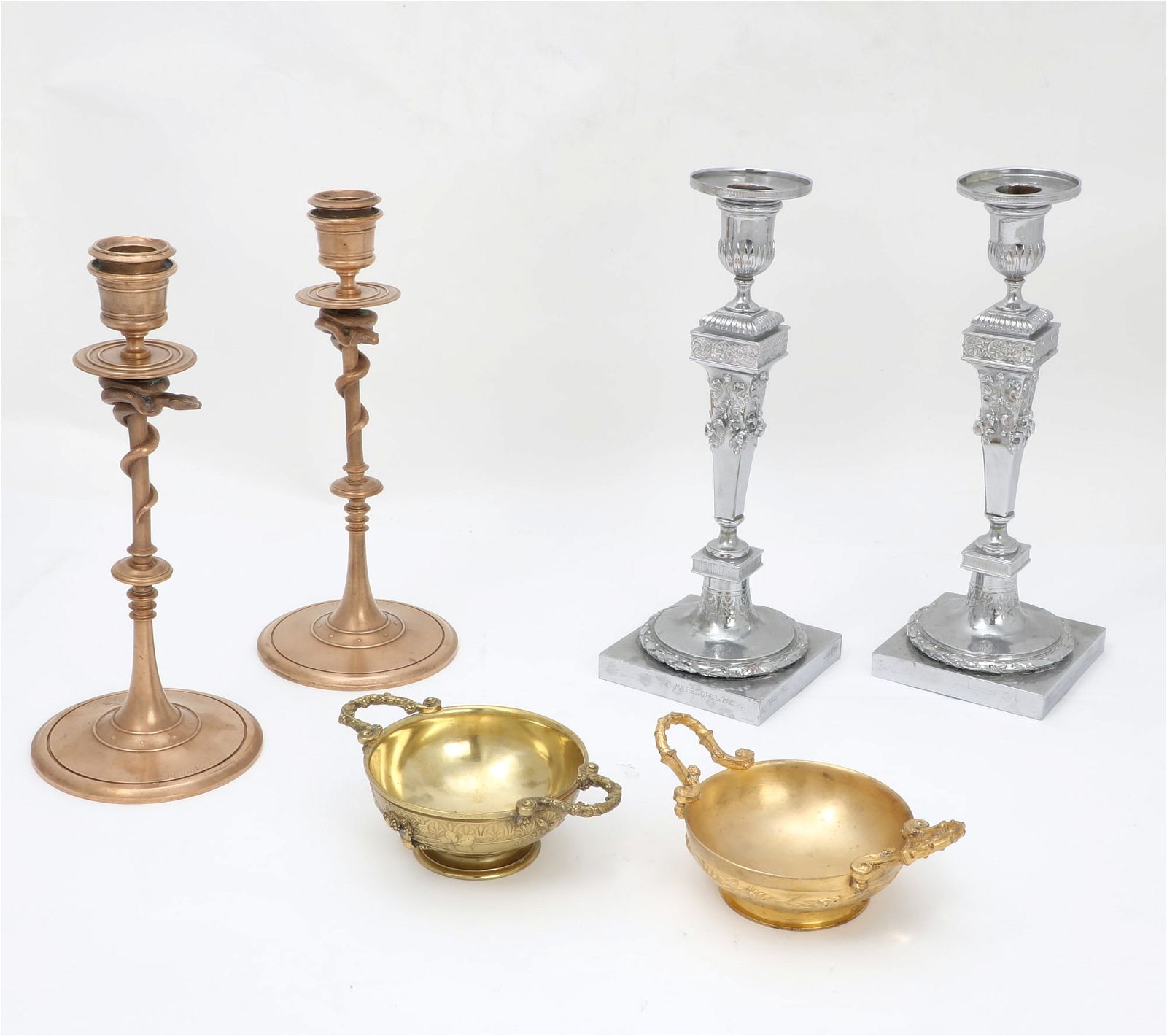 SIX FRENCH METALWARE TABLE ARTICLES,
