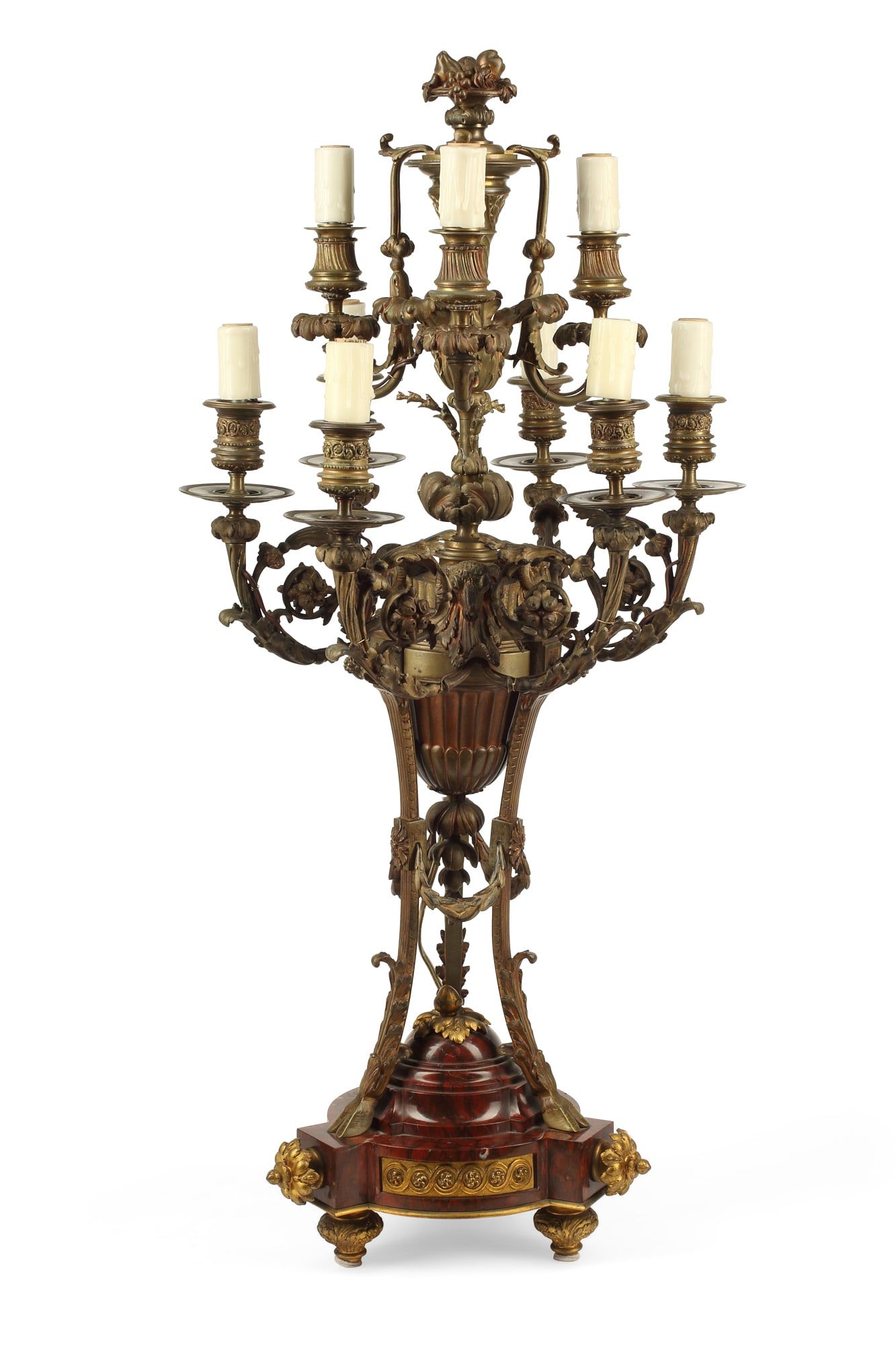 AN  FRENCH BRONZE & MARBLE CANDELABRUMAn