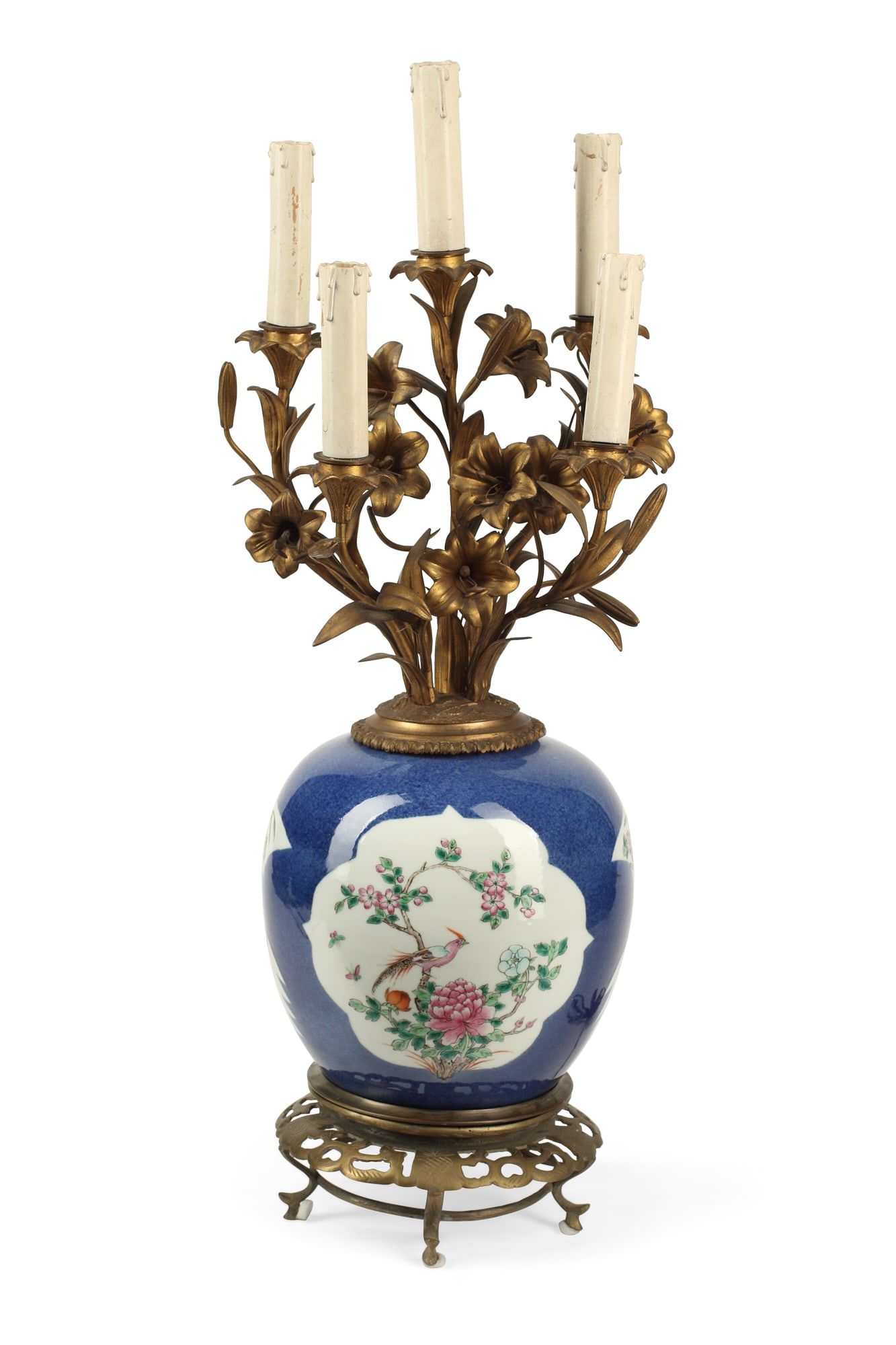 A CHINESE PORCELAIN AND GILT METAL