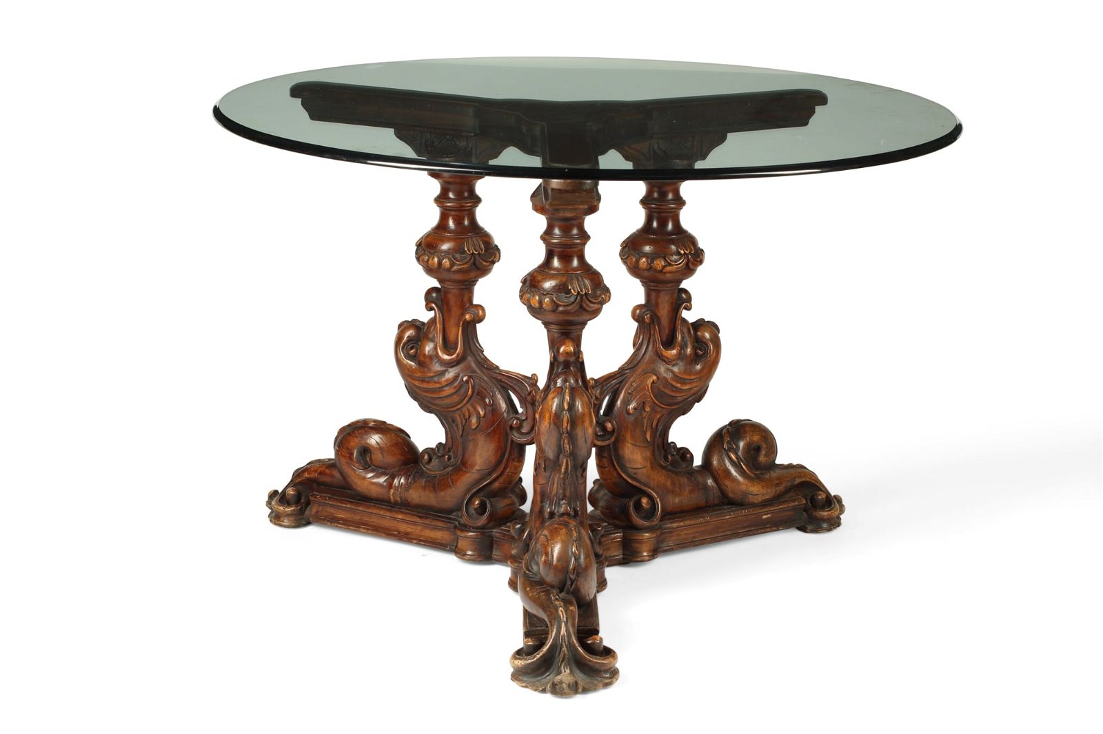 A BAROQUE STYLE  HARDWOOD AND GLASS