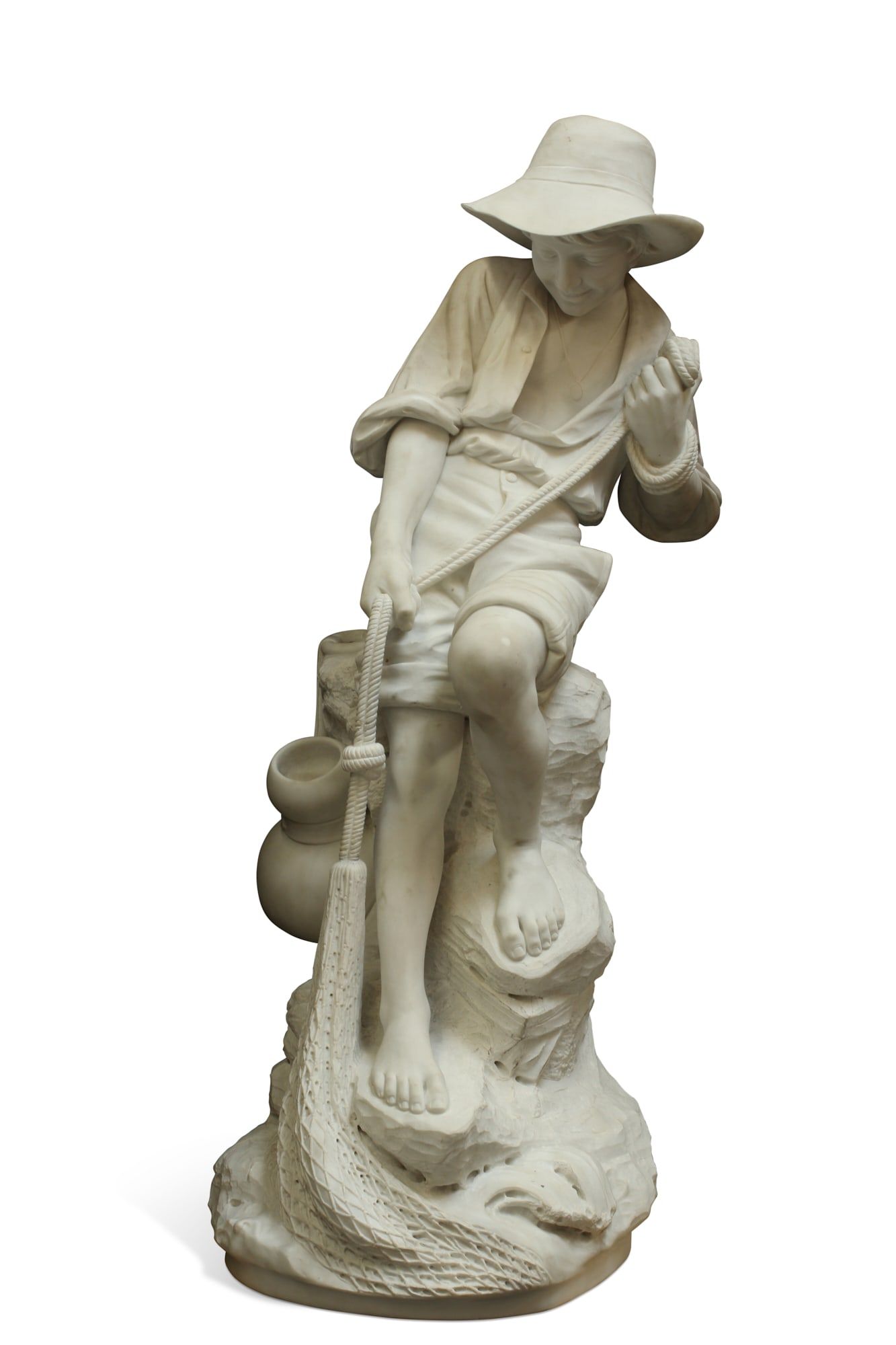 ITALIAN  MARBLE FIGURE OF A FISHERBOY,