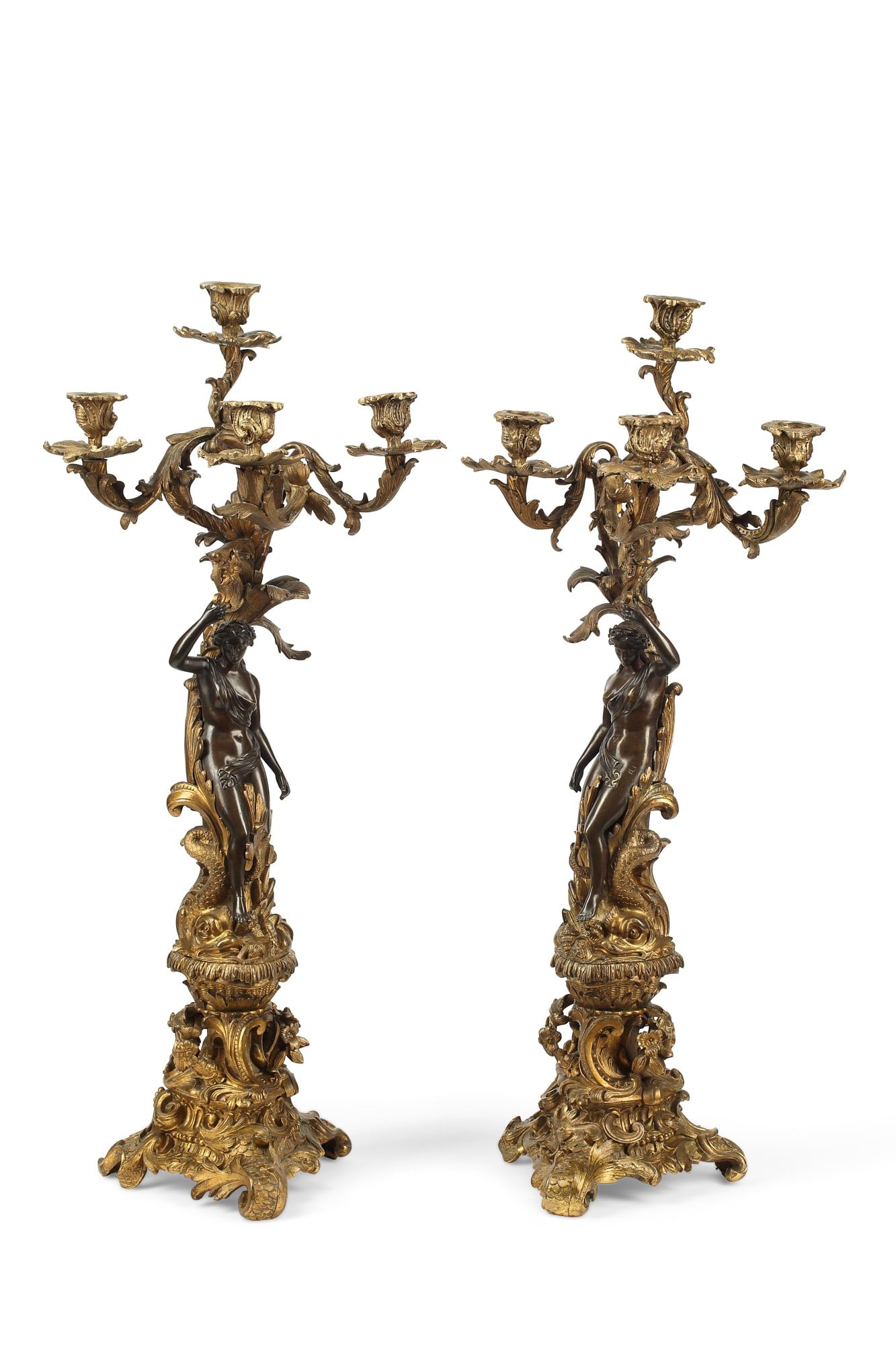 PAIR OF LOUIS XV STYLE BRONZE FIGURAL