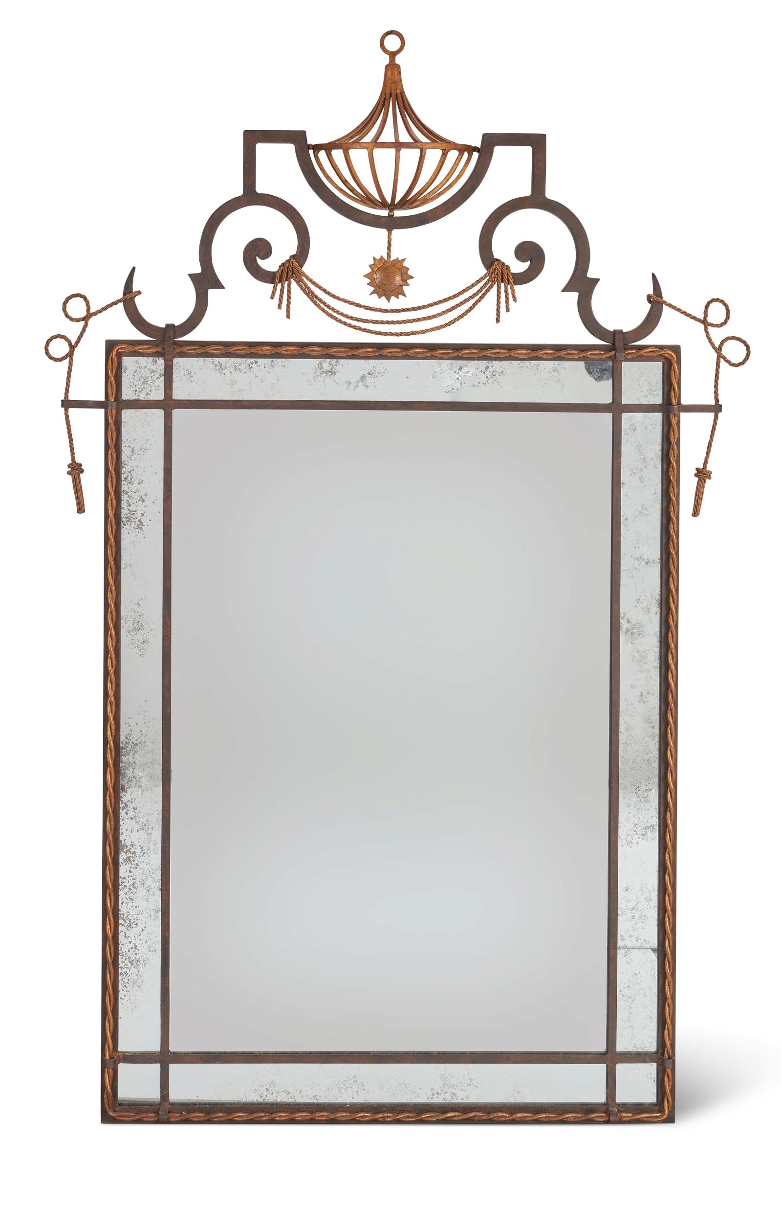 A NEOCLASSICAL STYLE IRON MIRROR,
