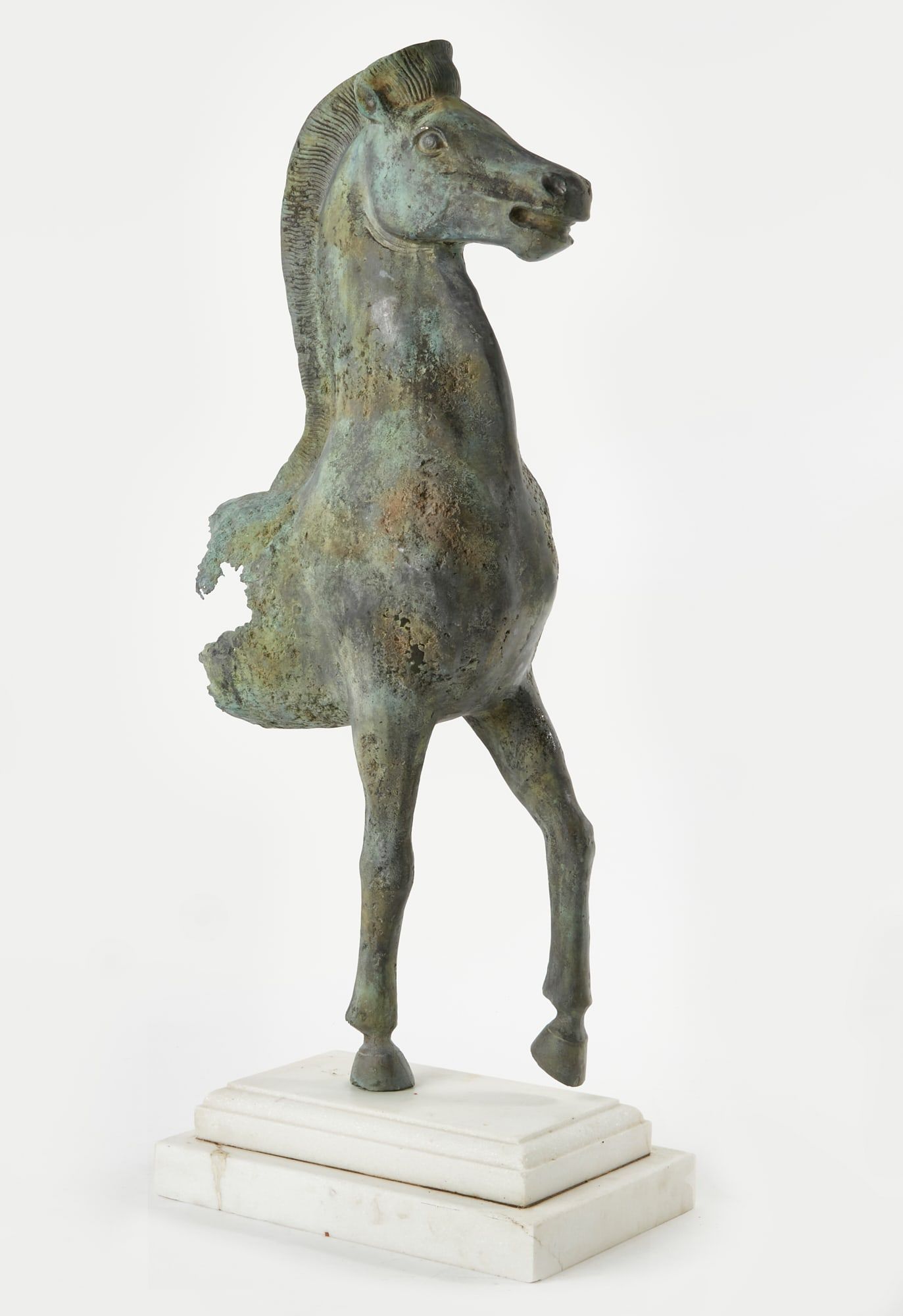 A VERDIGRIS BRONZE MODEL OF A STRIDING