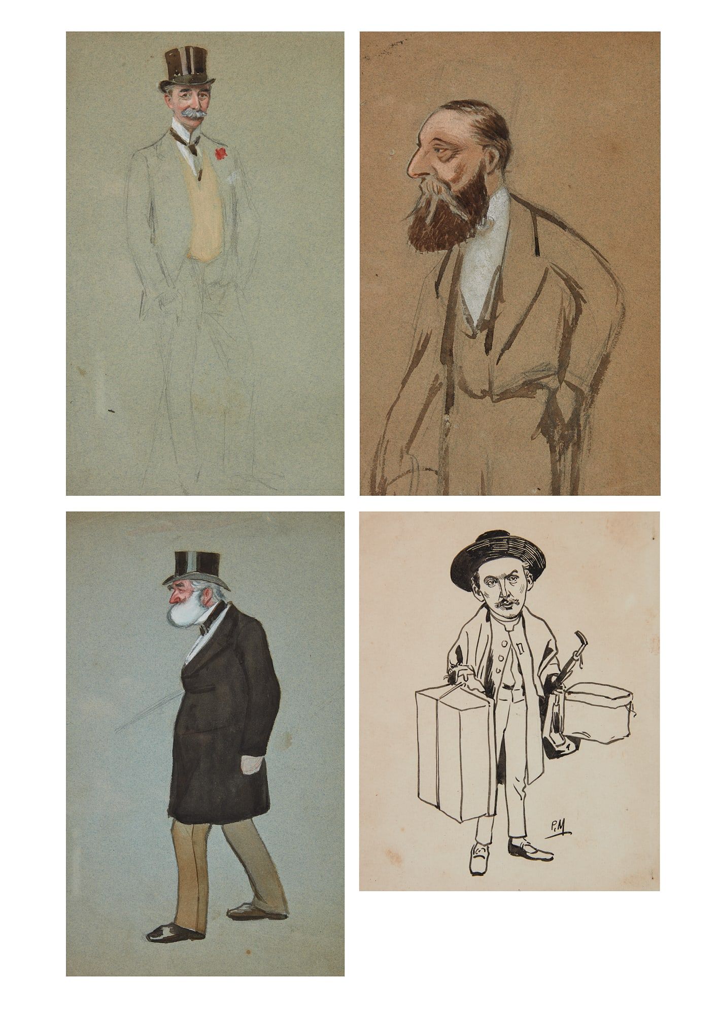 GROUP OF FOUR CARICATURE ILLUSTRATIONSGroup