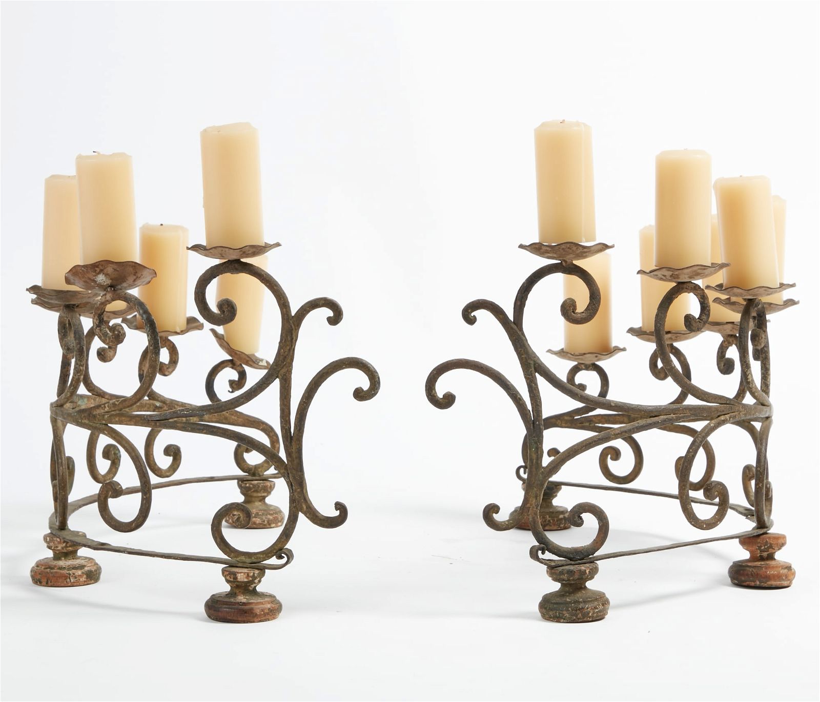 A PAIR OF WROUGHT METAL SEVEN LIGHT