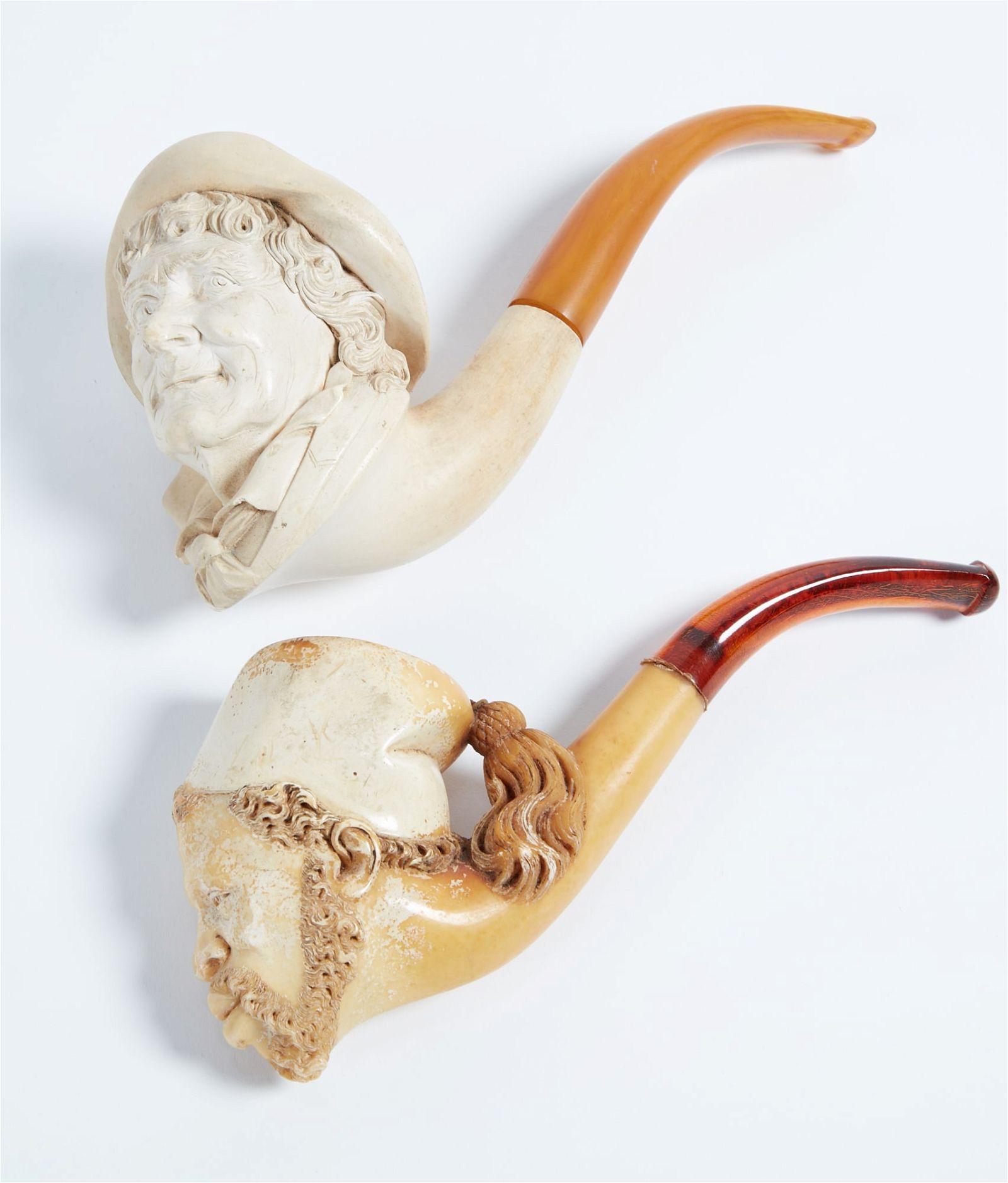 TWO MEERSCHAUM FIGURAL PIPES, 19TH