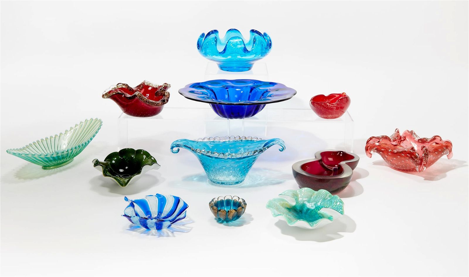 A GROUP OF TWELVE MURANO COLORED