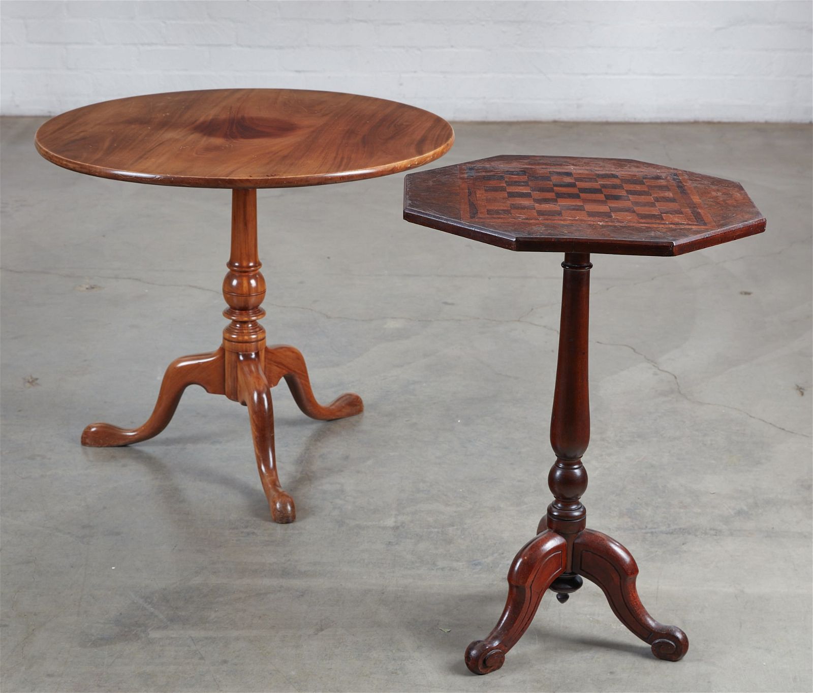 TWO ENGLISH MIXED WOOD TABLESTwo