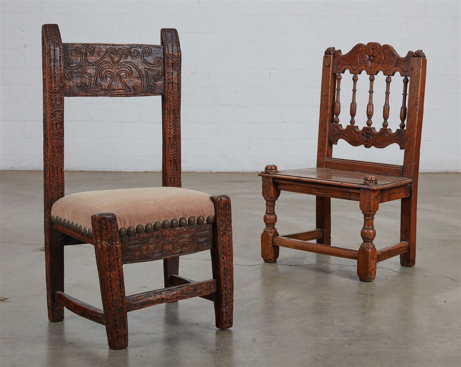 TWO CONTINENTAL BAROQUE LOW CHAIRSTwo