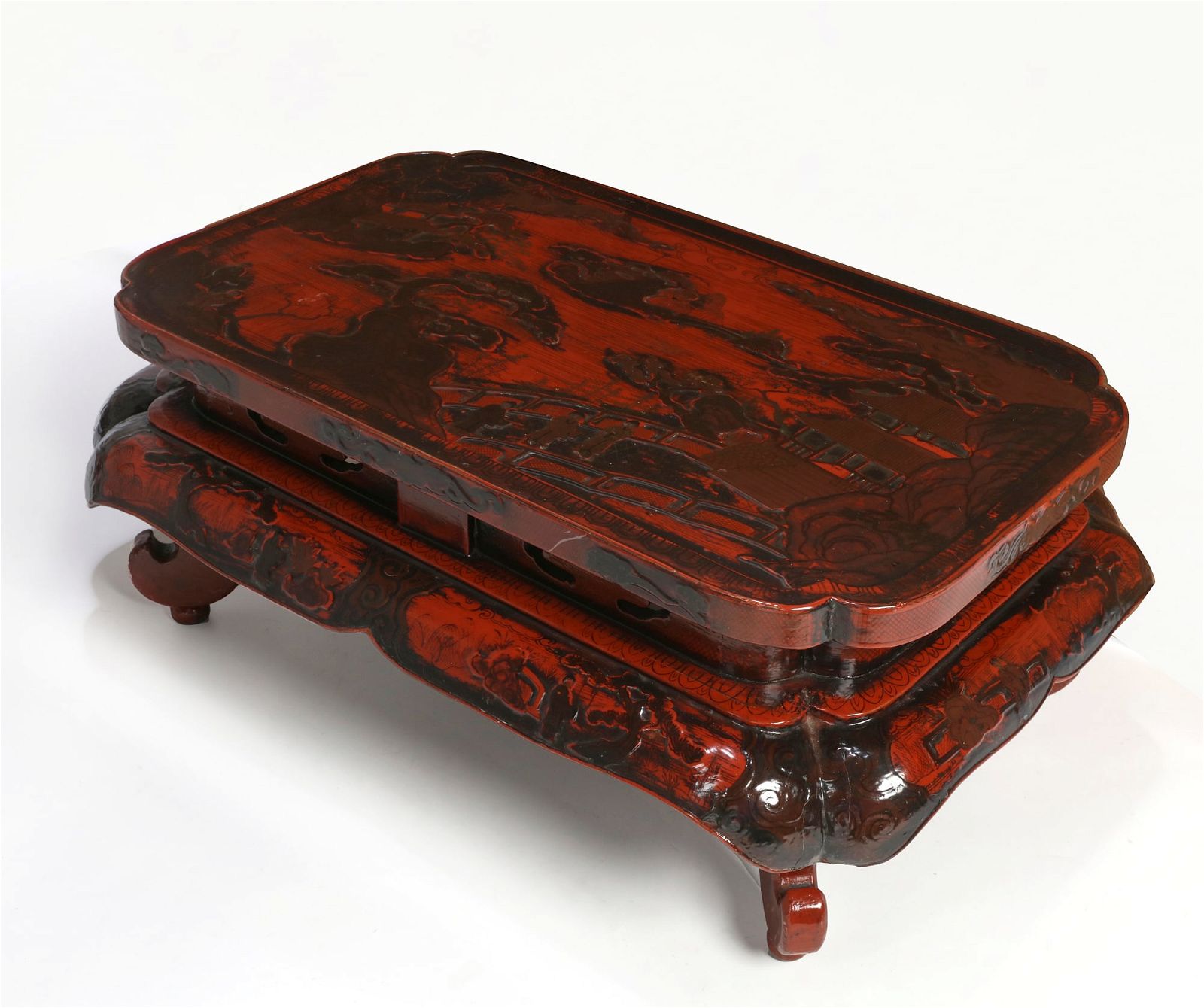 A JAPANESE RED AND BLACK LACQUERED