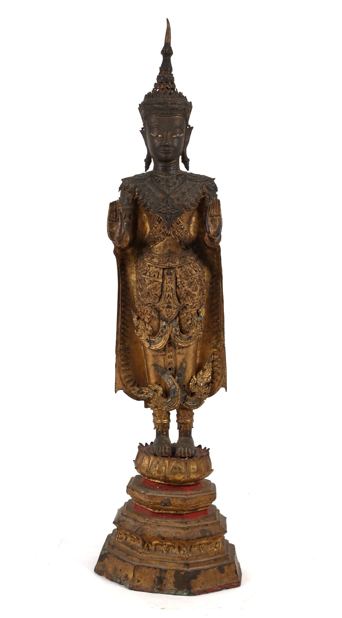A LARGE METAL STANDING BUDDHAA