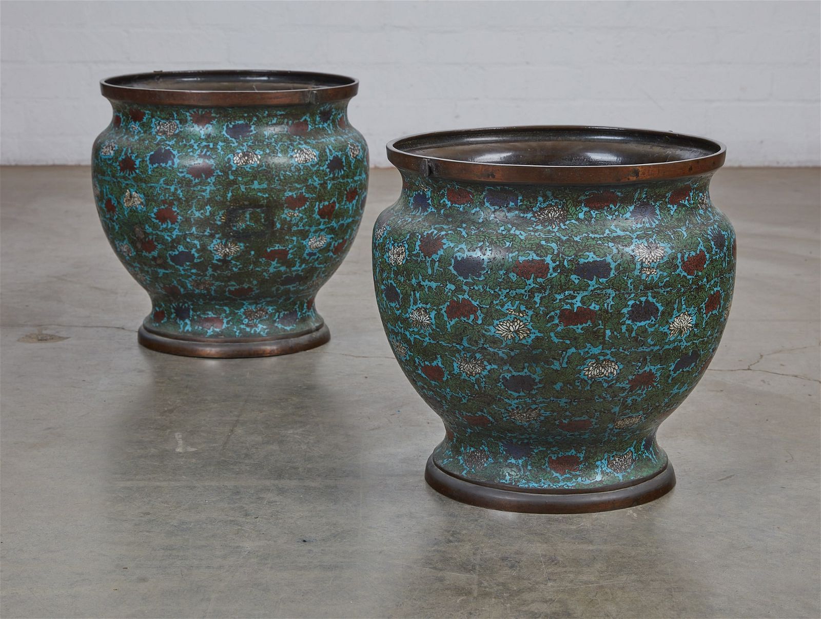 A PAIR OF CHINESE BRONZE AND ENAMEL