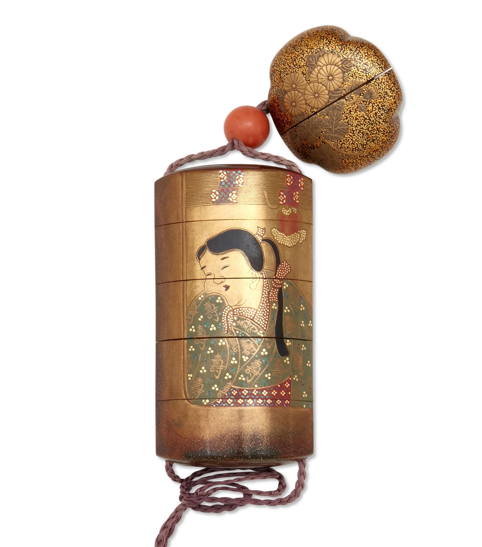 A JAPANESE LACQUERED INRO AND NETSUKE/INROA