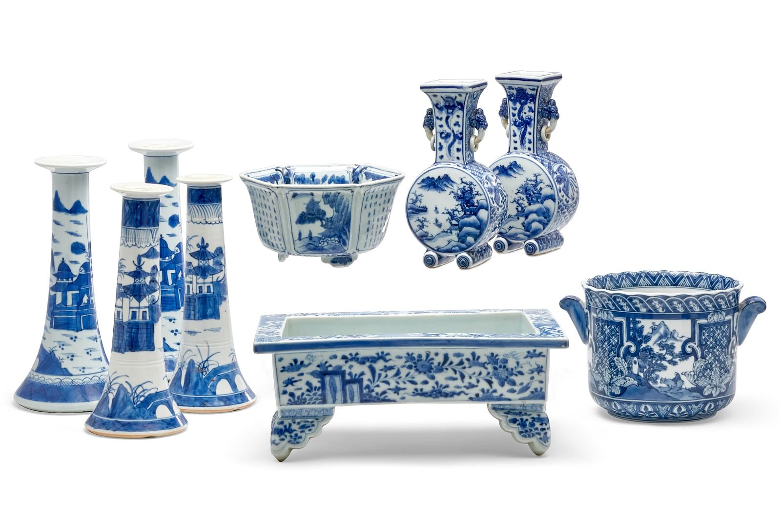 NINE ASIAN BLUE AND WHITE CERAMIC