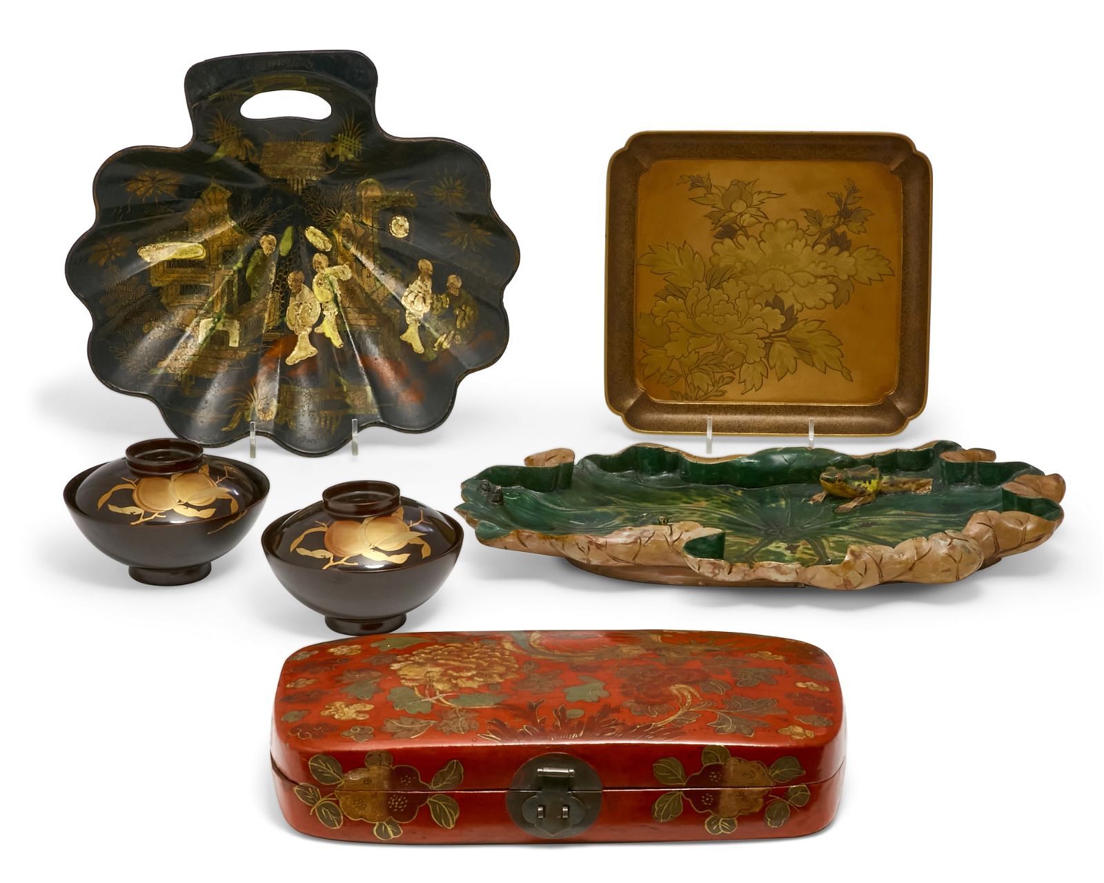 A GROUP OF ASIAN LACQUER AND WOOD