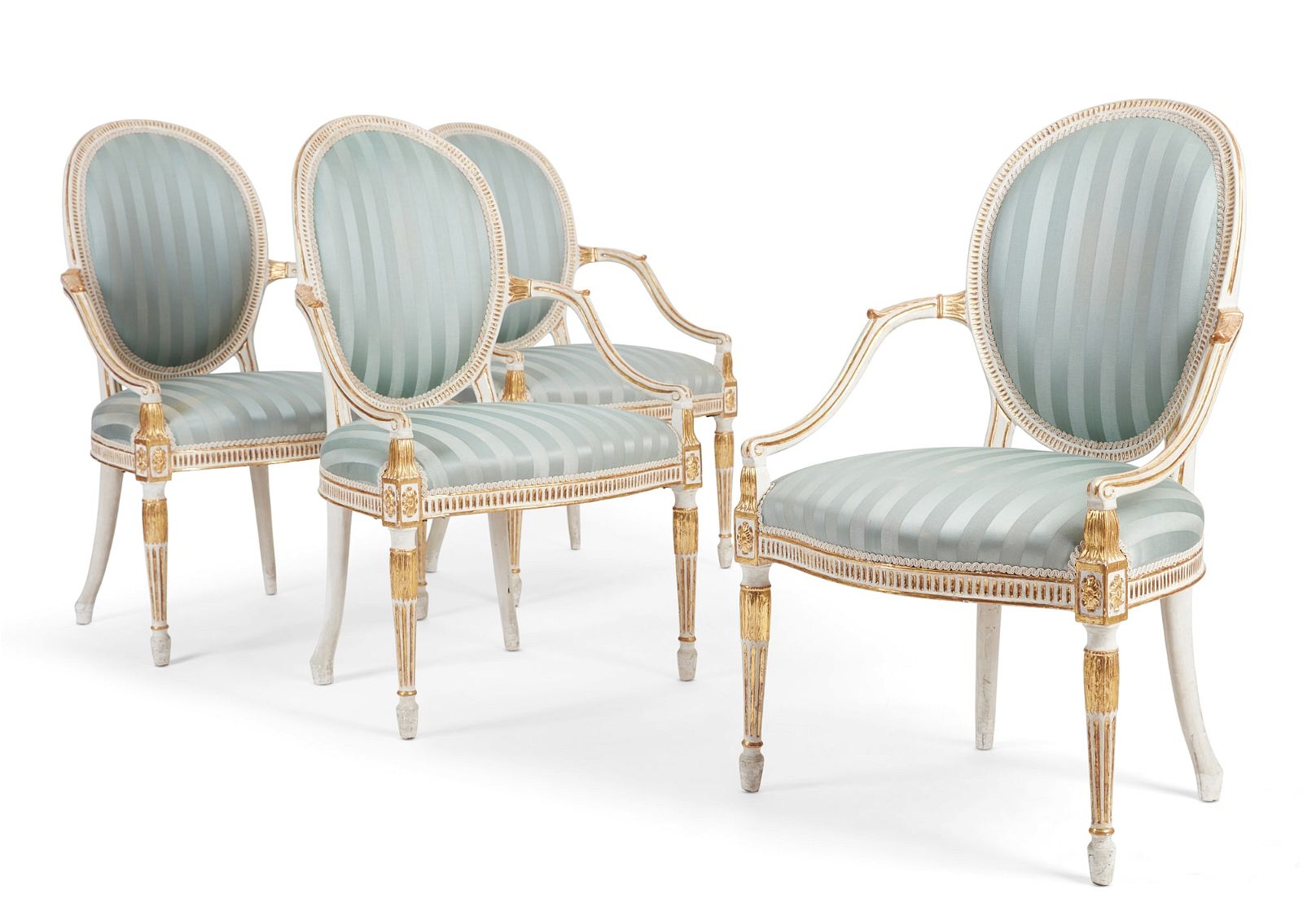 FOUR GEORGE III PARCEL GILT PAINTED