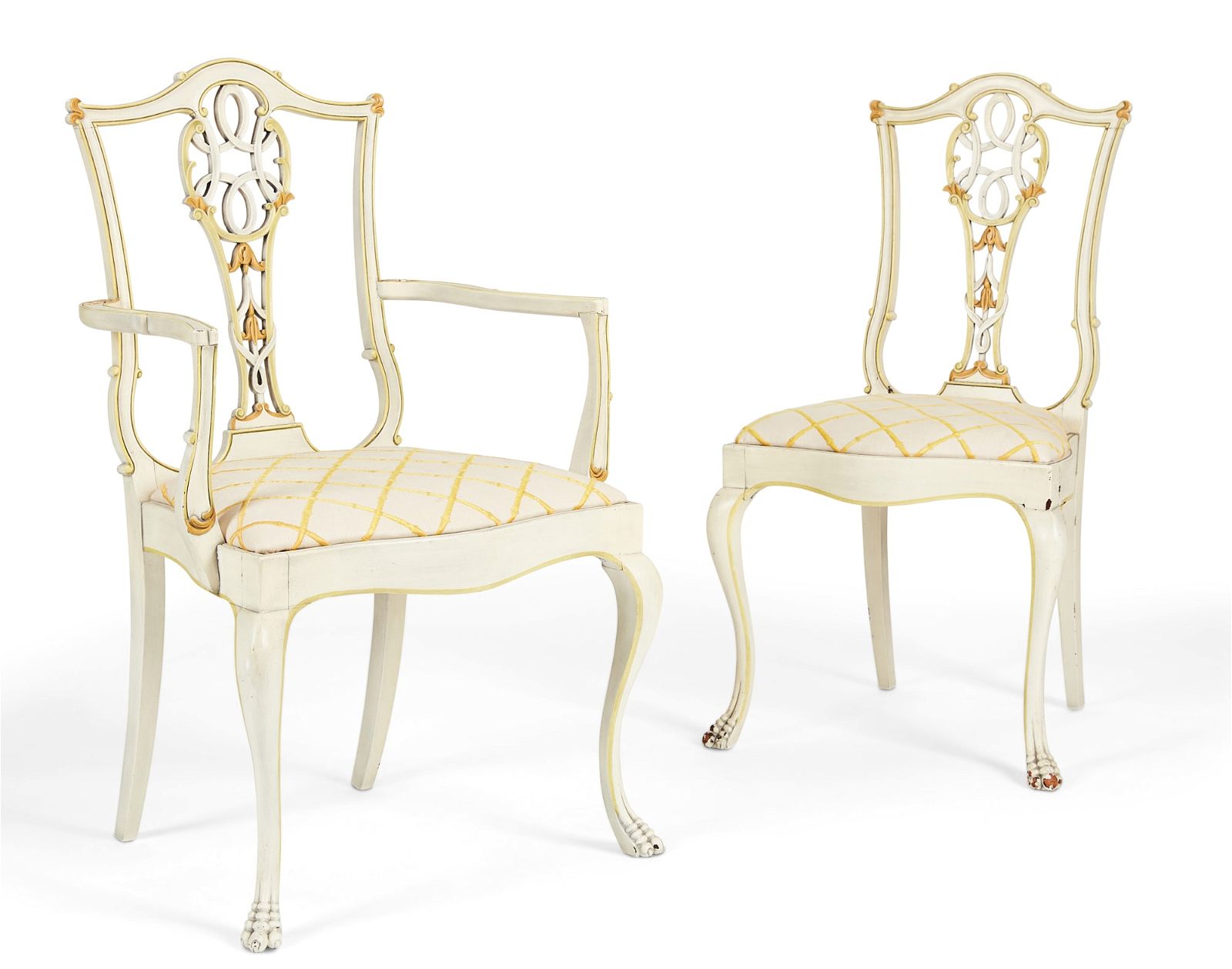 TWO GEORGE III STYLE PAINTED CHAIRSTwo