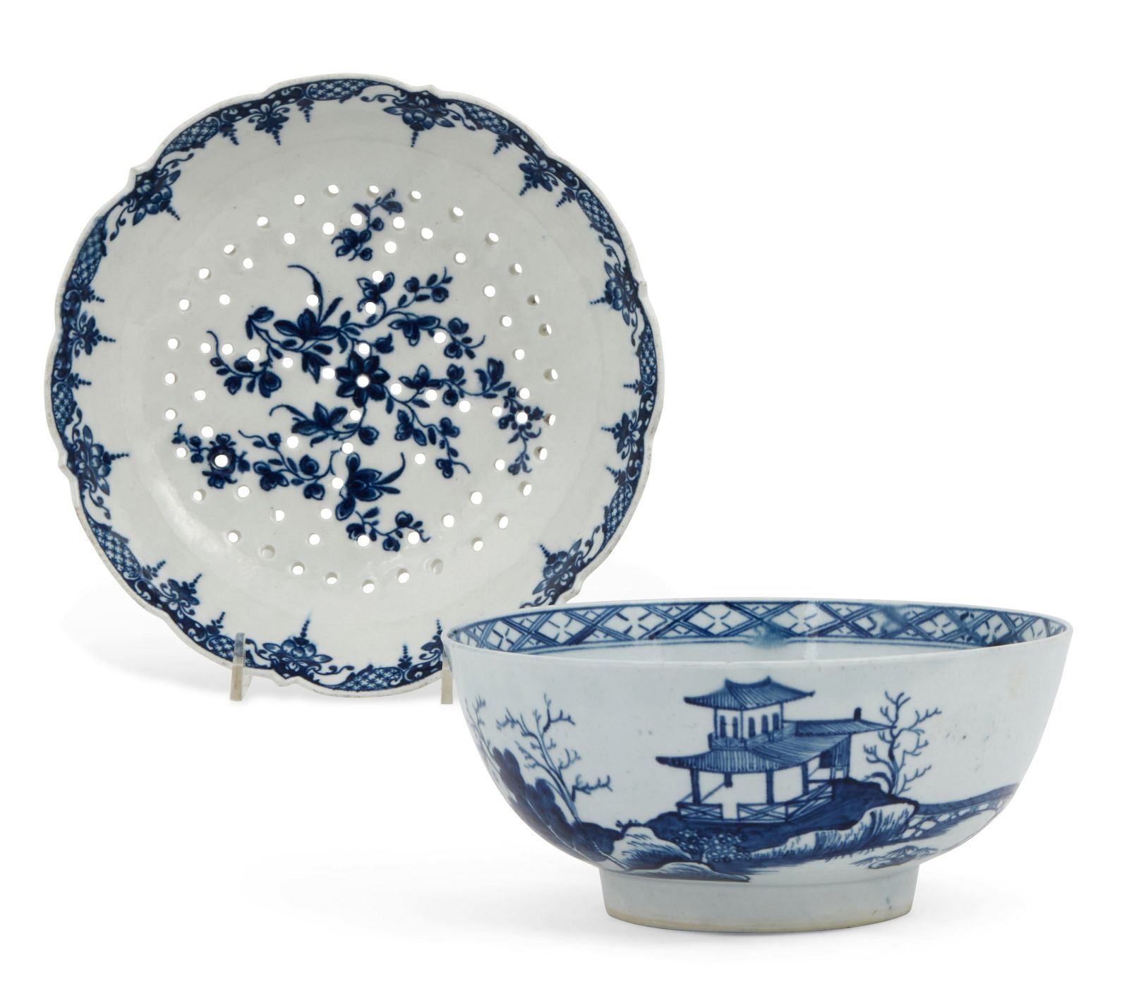 TWO ENGLISH BLUE AND WHITE PORCELAIN