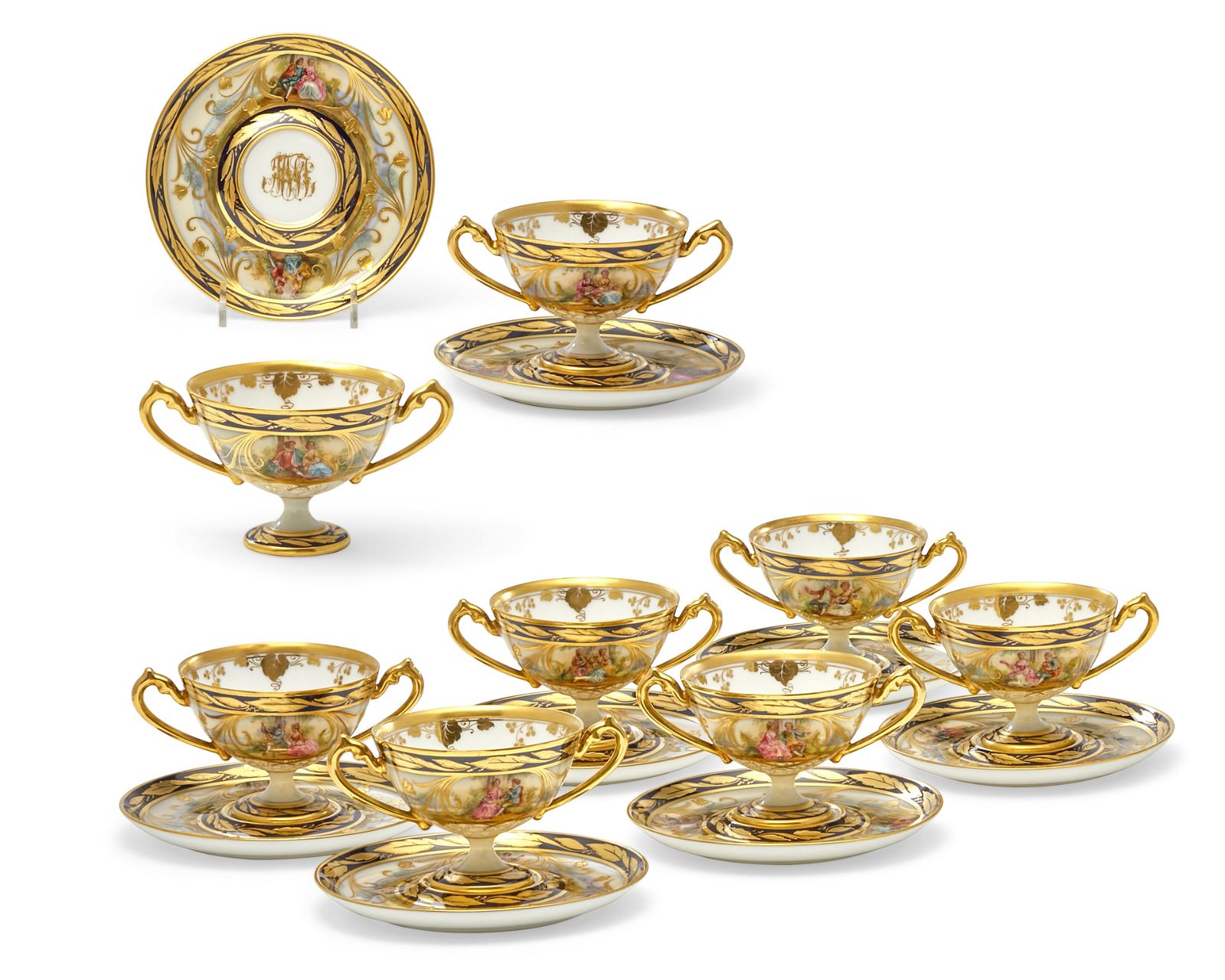 EIGHT GERMAN PORCELAIN CUPS AND