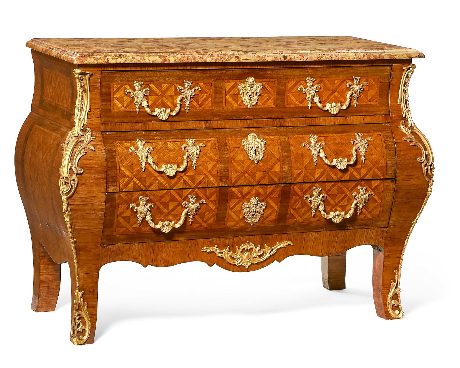 A LOUIS XV STYLE WALNUT AND PARQUETRY