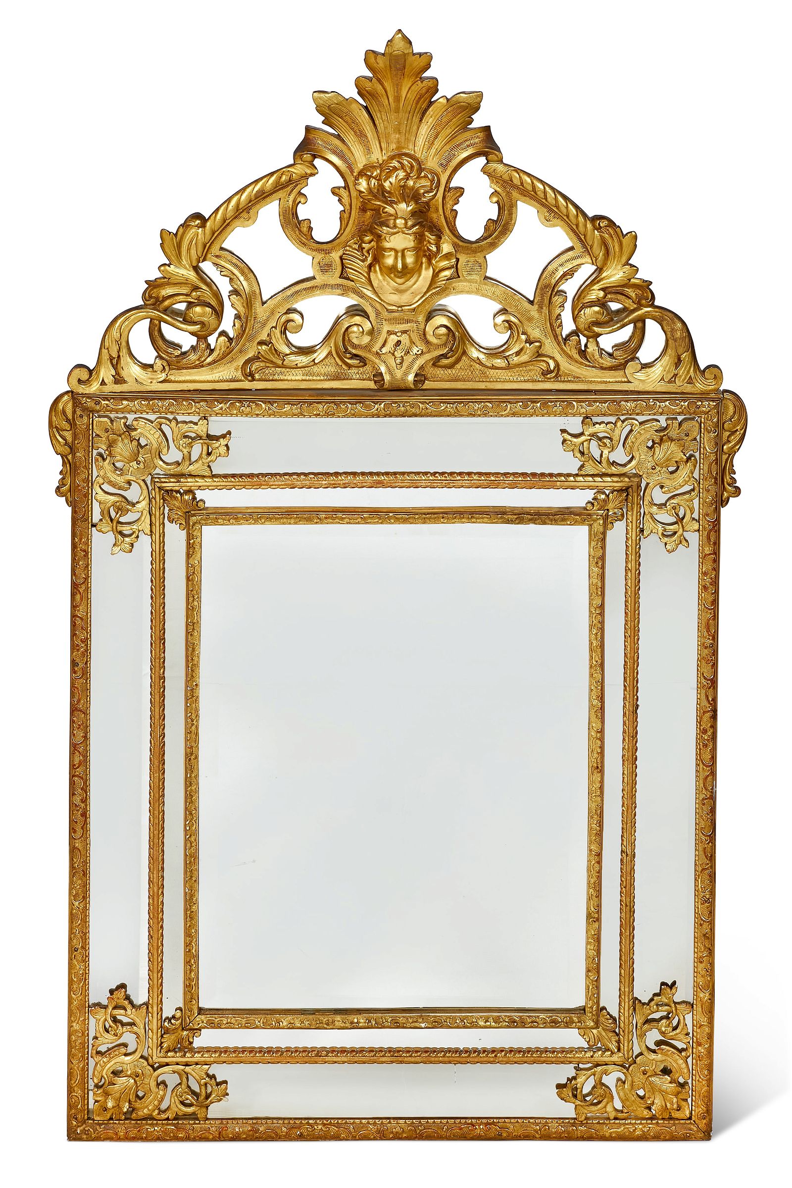 A REGENCE STYLE GILTWOOD MIRROR,