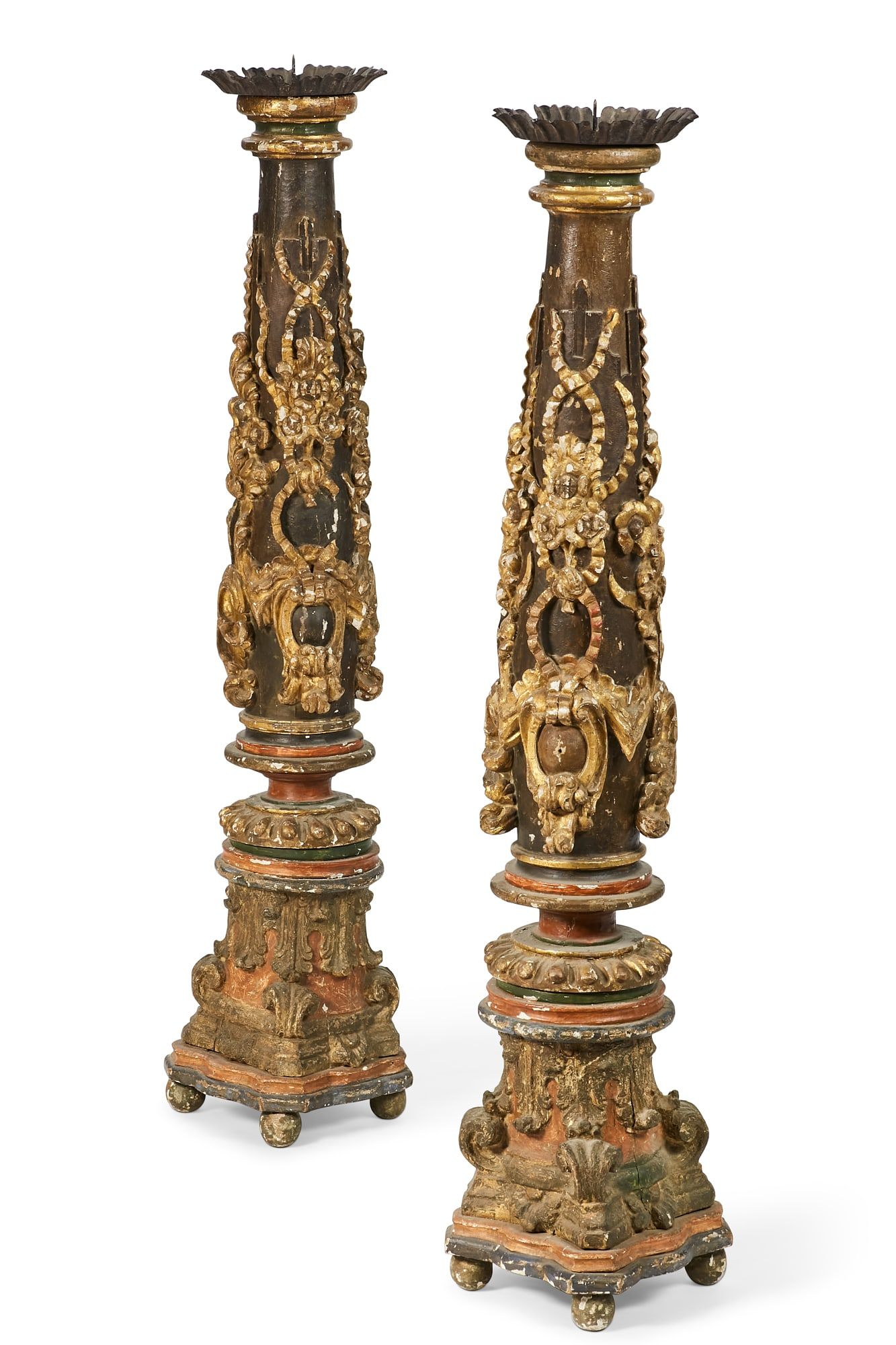 A PAIR OF ITALIAN BAROQUE PRICKET