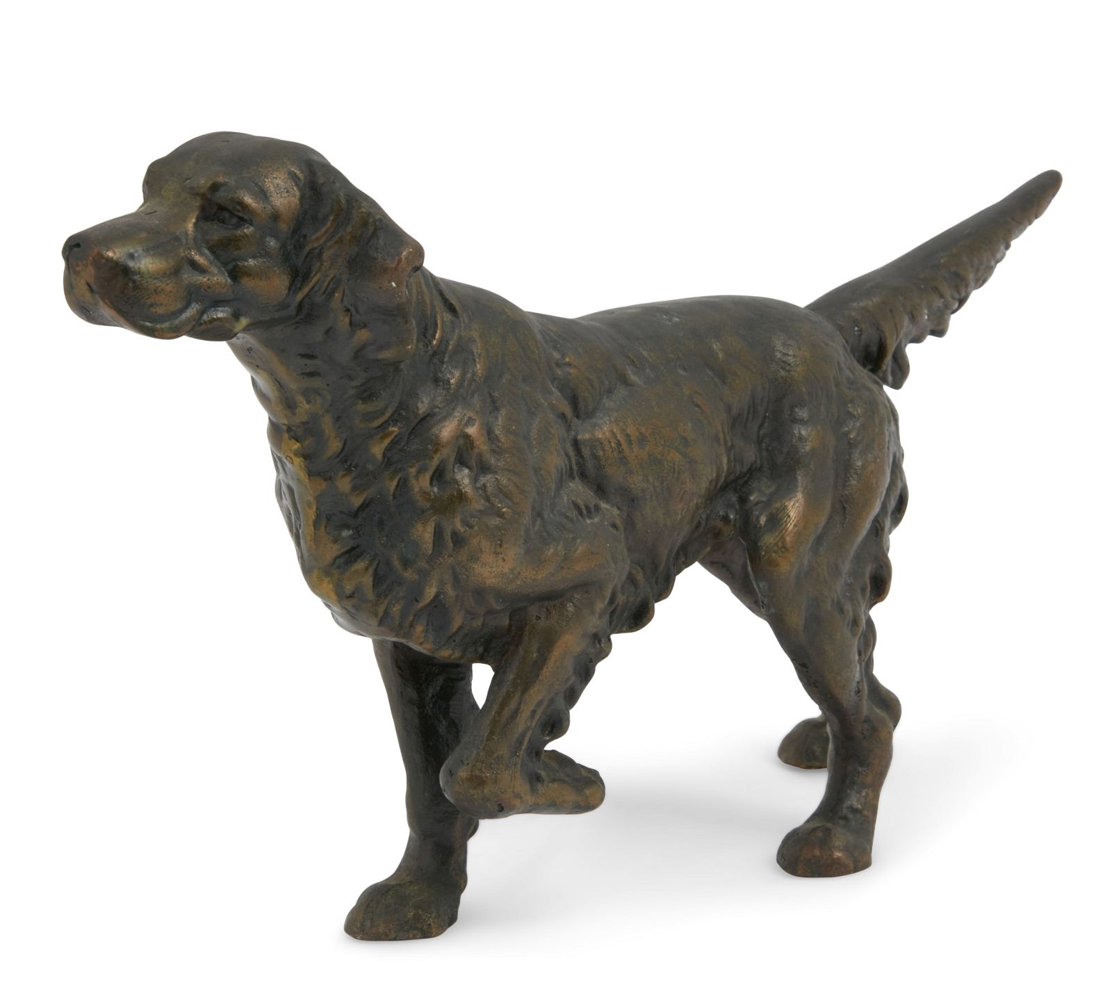 A PATINATED BRONZE POINTER DOG FORM