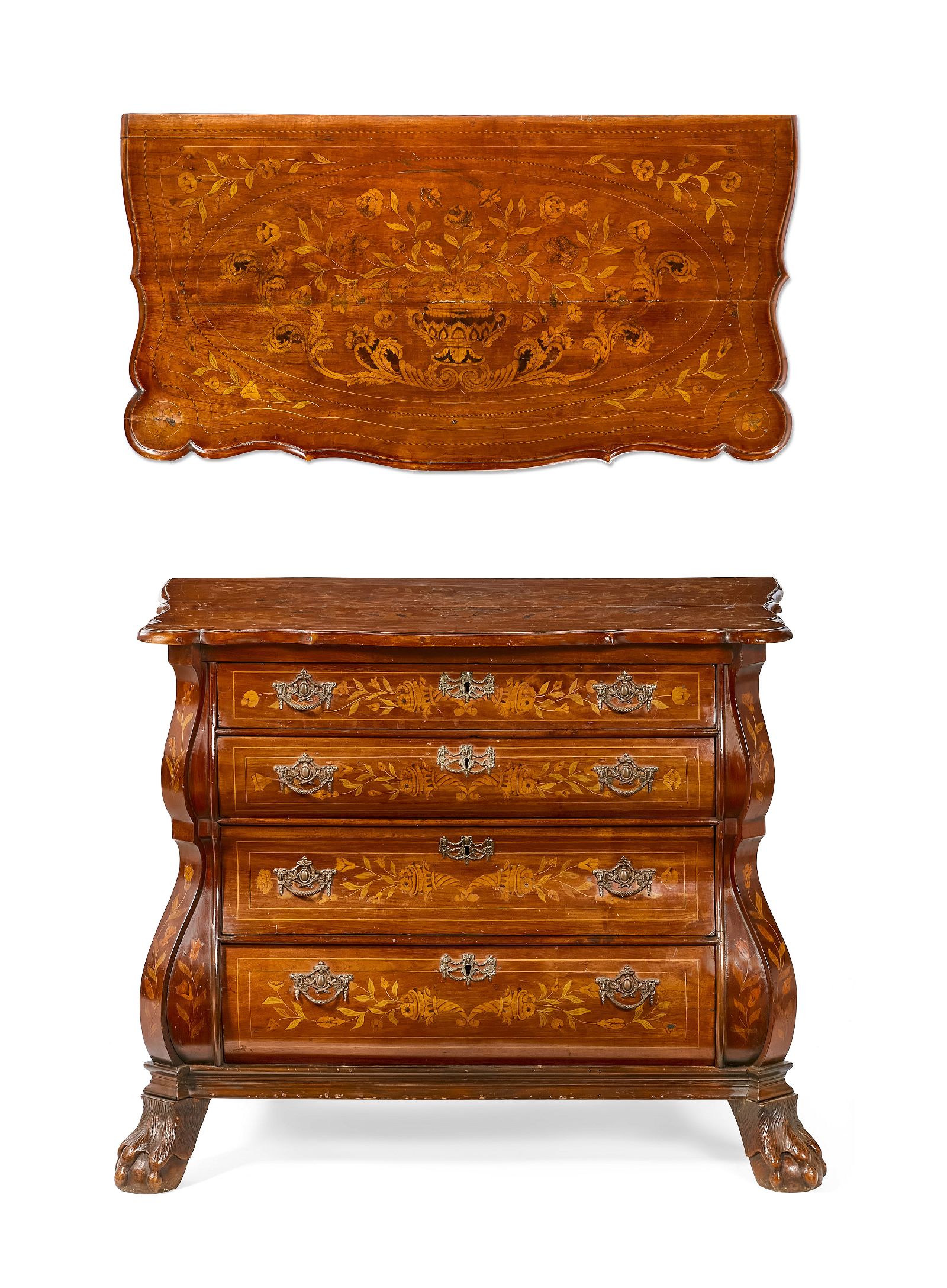A DUTCH WALNUT AND MARQUETRY CHEST