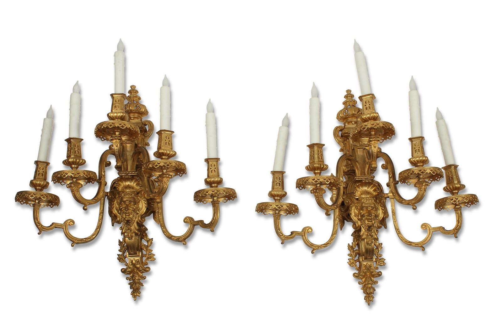 A PAIR OF REGENCE STYLE FIVE LIGHT