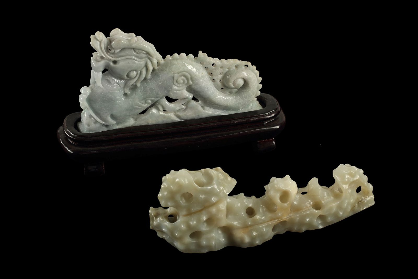 TWO CHINESE CARVED JADE DECORATIONSTwo
