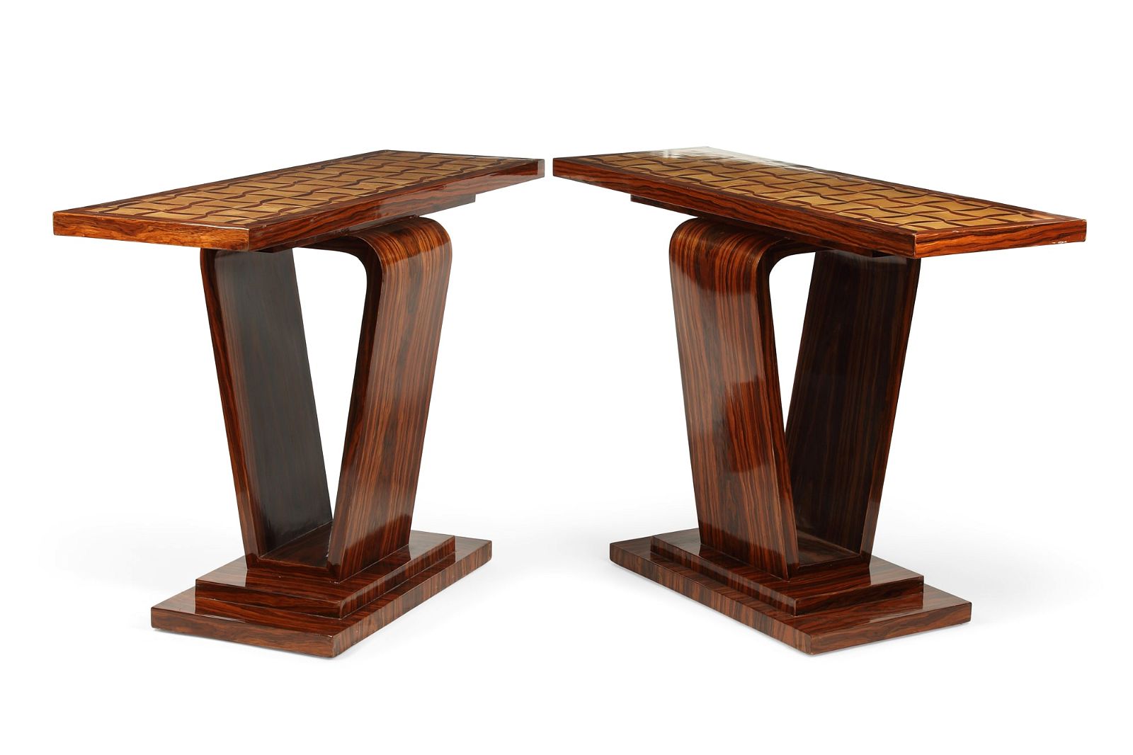 A PAIR OF ART DECO STYLE INLAID