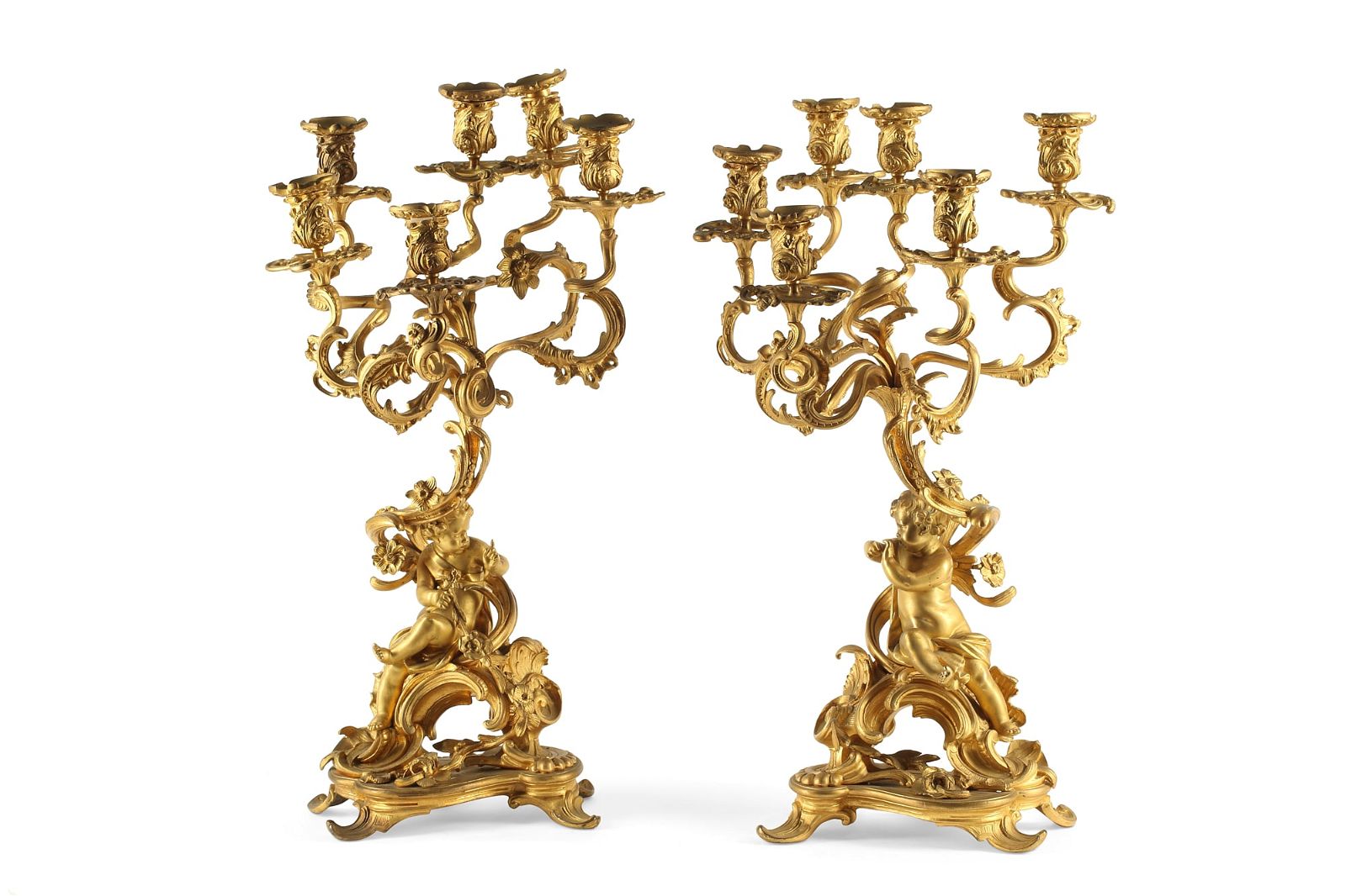 A PAIR OF LOUIS XV STYLE SIX LIGHT