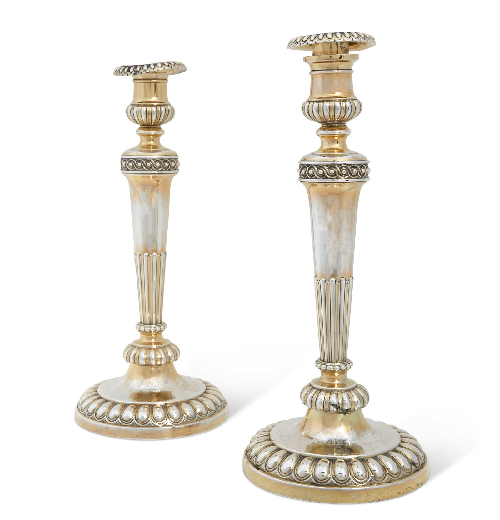 A PAIR OF GEORGE III WEIGHTED SILVER