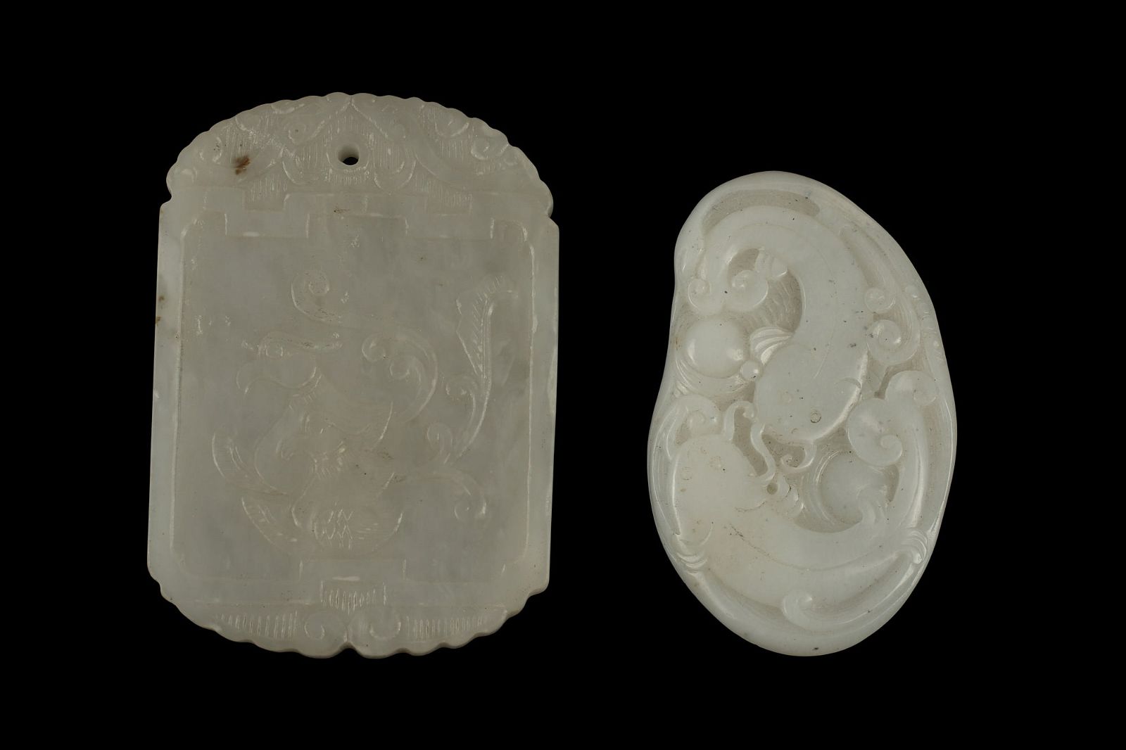 TWO CHINESE WHITE JADE CARVED PLAQUESTwo