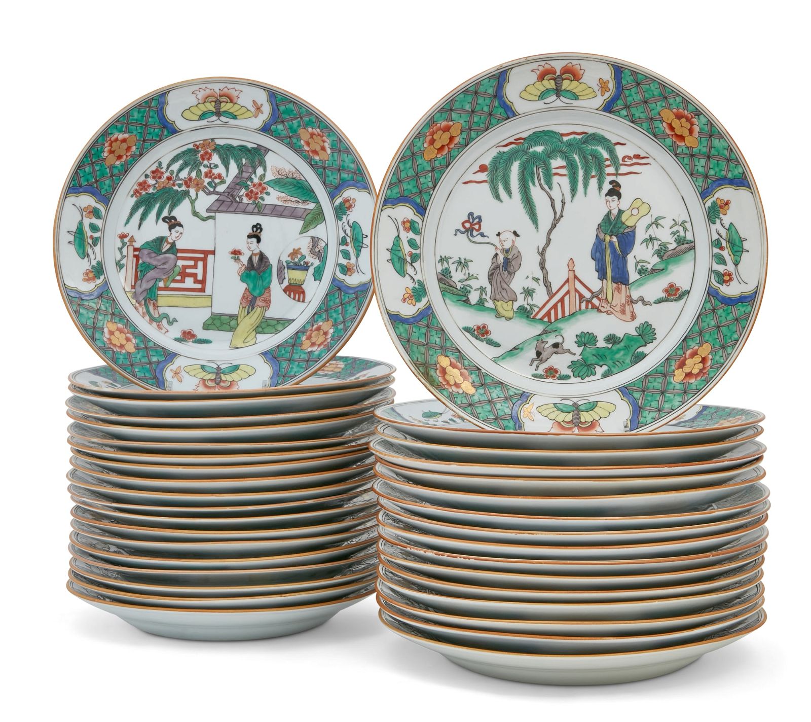 THIRTY FIVE FRENCH PORCELAIN CHINOISERIE