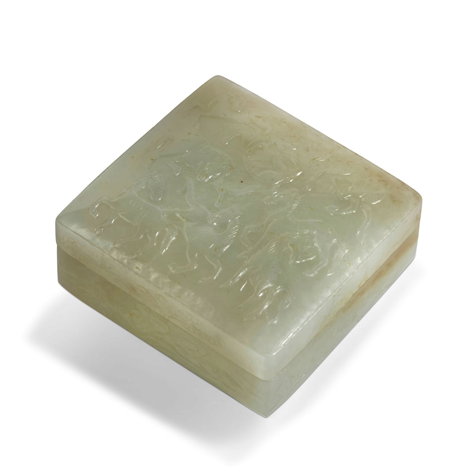 A CHINESE JADE SQUARE COVERED BOXA