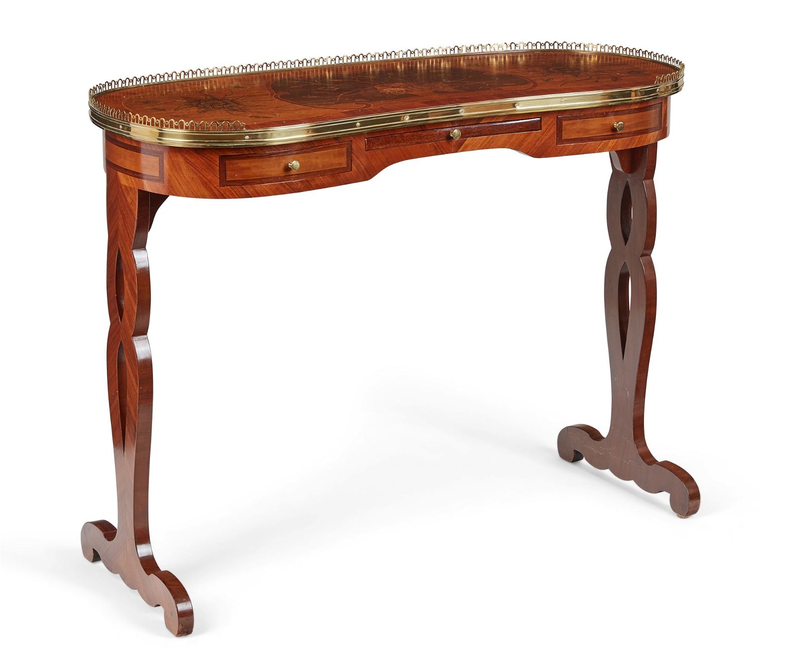 A LOUIS XVI STYLE WALNUT AND MARQUETRY