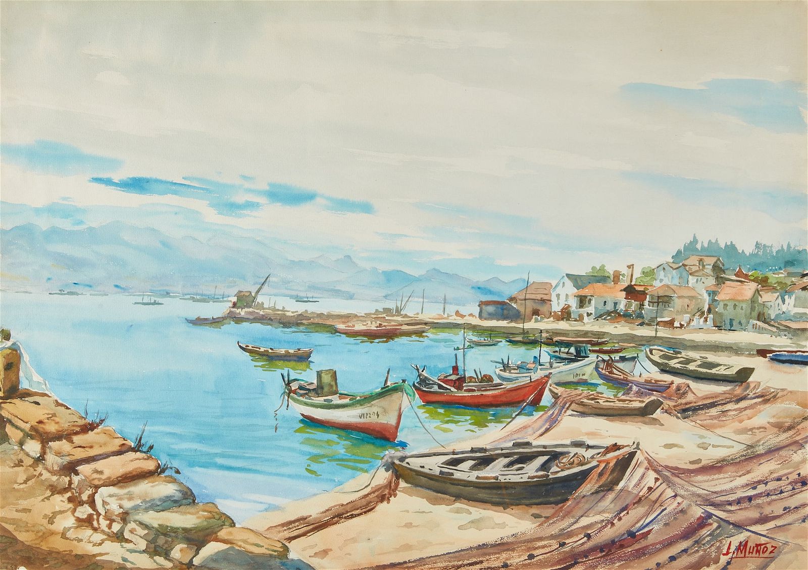 J. MUñOZ, BOATS MOORED IN A HARBORJ.