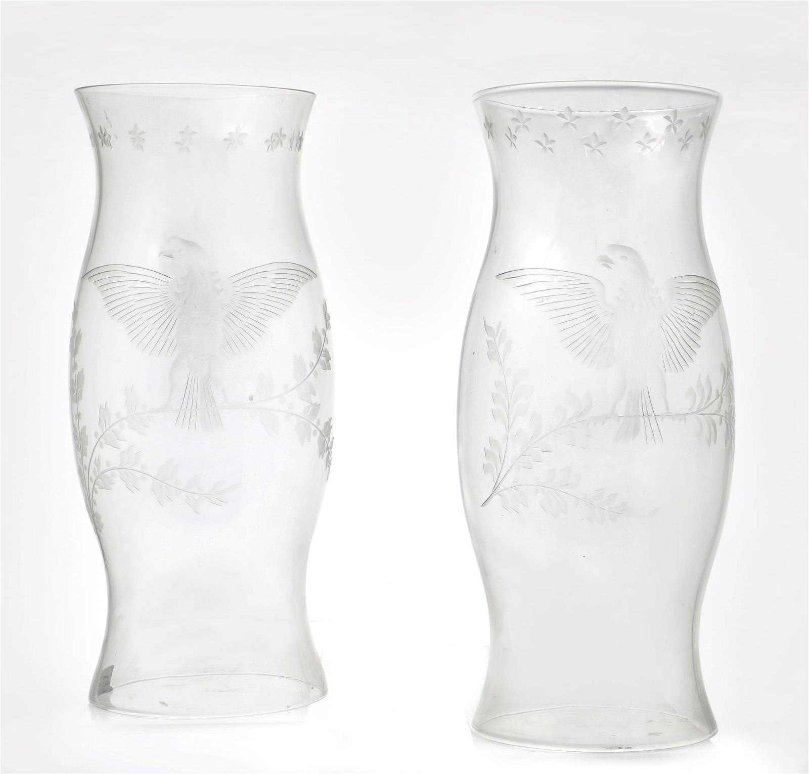 A PAIR OF ENGRAVED CLEAR GLASS