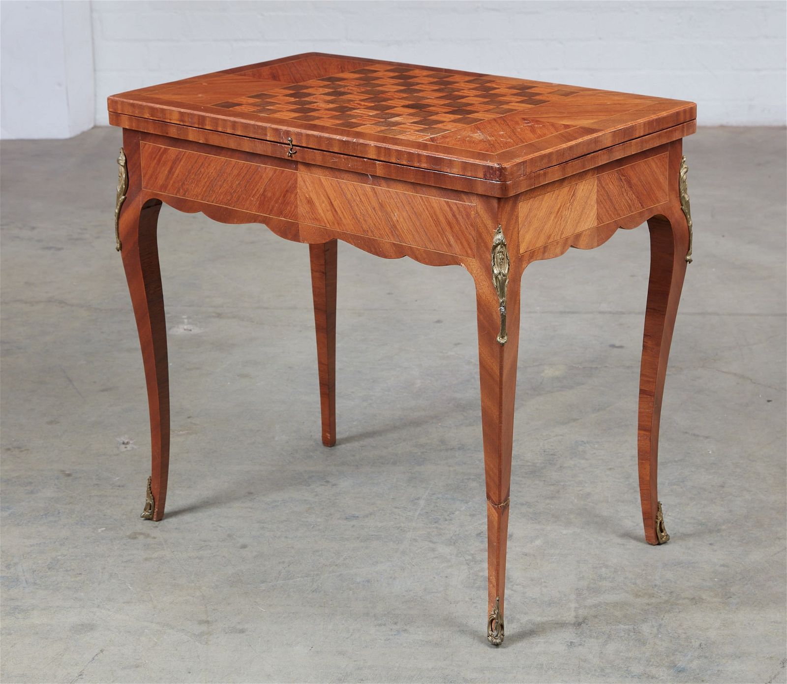 A LOUIS XV STYLE INLAID FOLD TOP