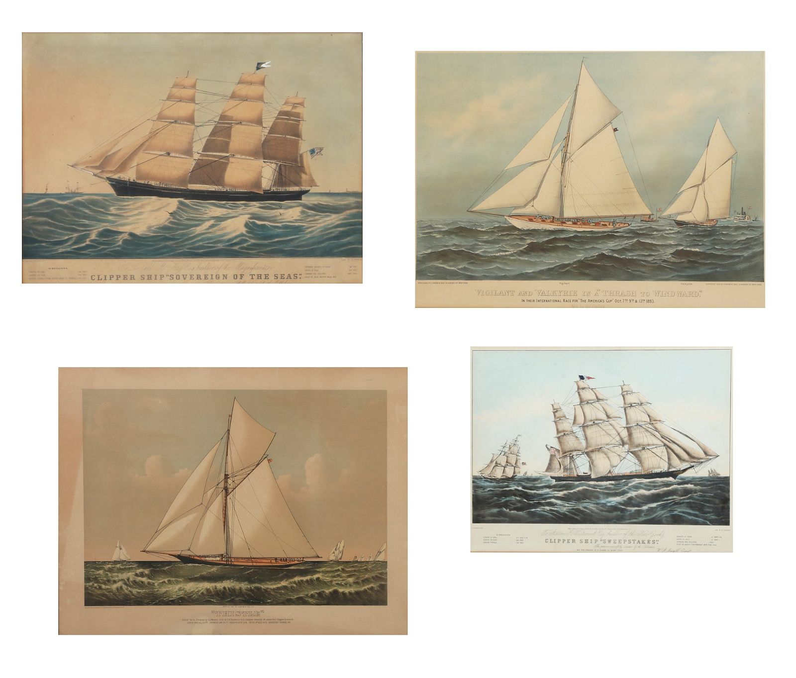 FOUR CURRIER & IVES' COLORED LITHOGRAPHSFour