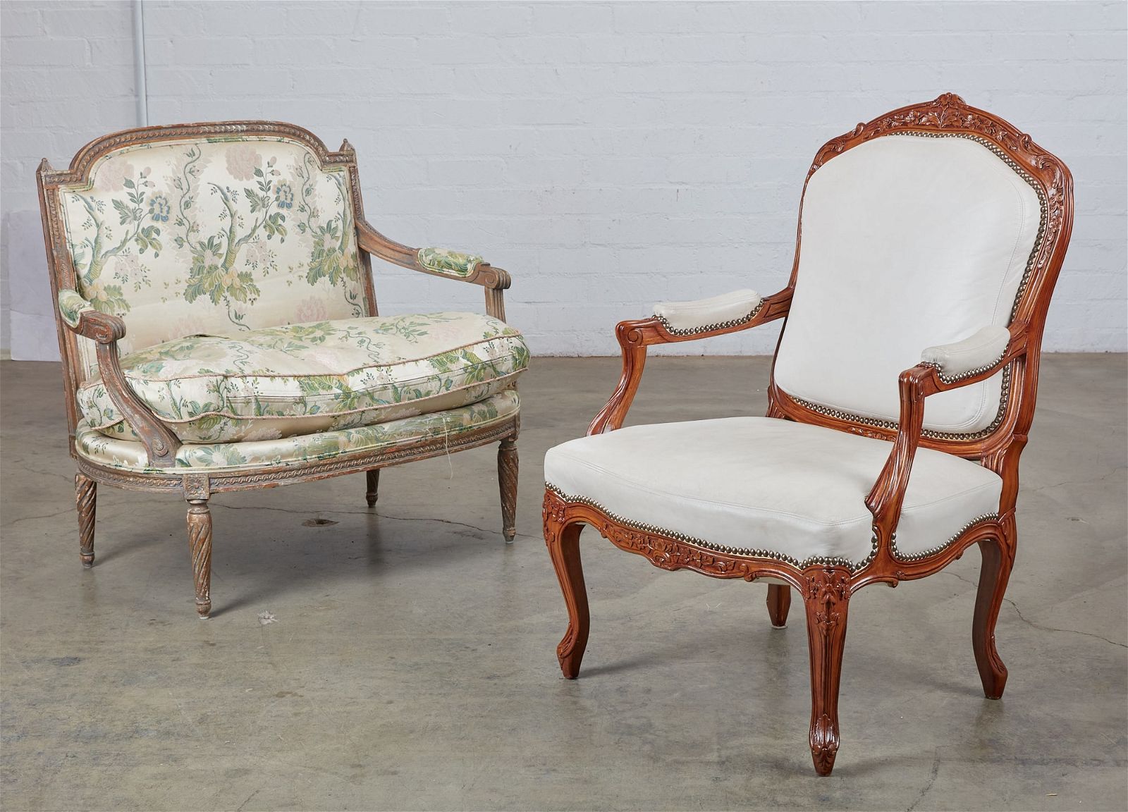 TWO LOUIS XV/XVI STYLE PAINTED