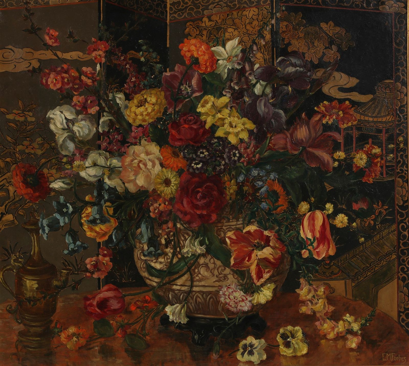 E M FORBES, STILL LIFE OF FLOWERSE